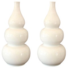 Two Substantial Retro White Gourd-Shape Vases