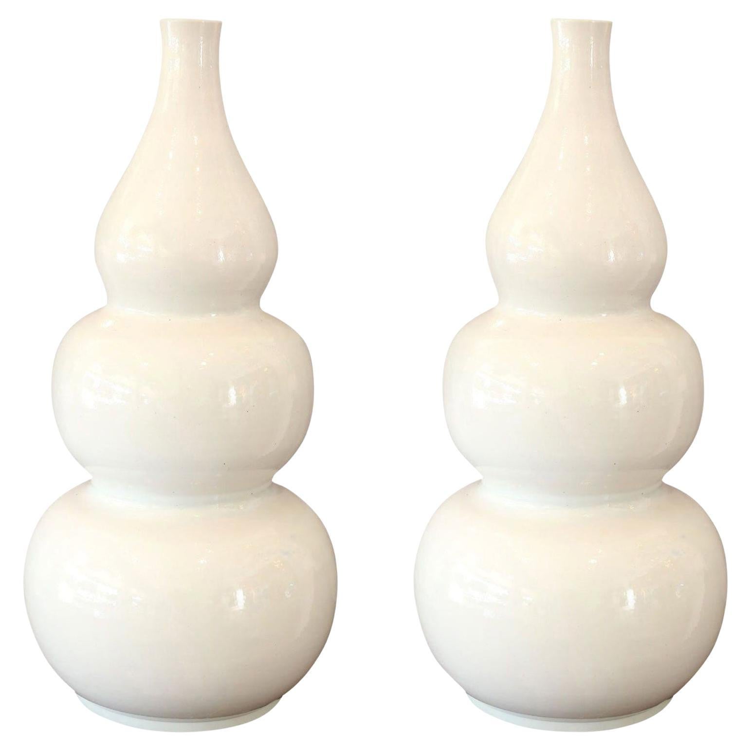 Two Substantial Vintage White Gourd-Shape Vases