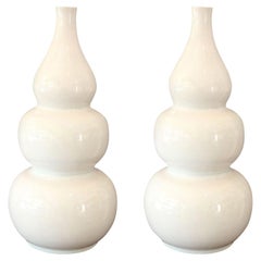 Two Substantial Vintage White Gourd-Shape Vases