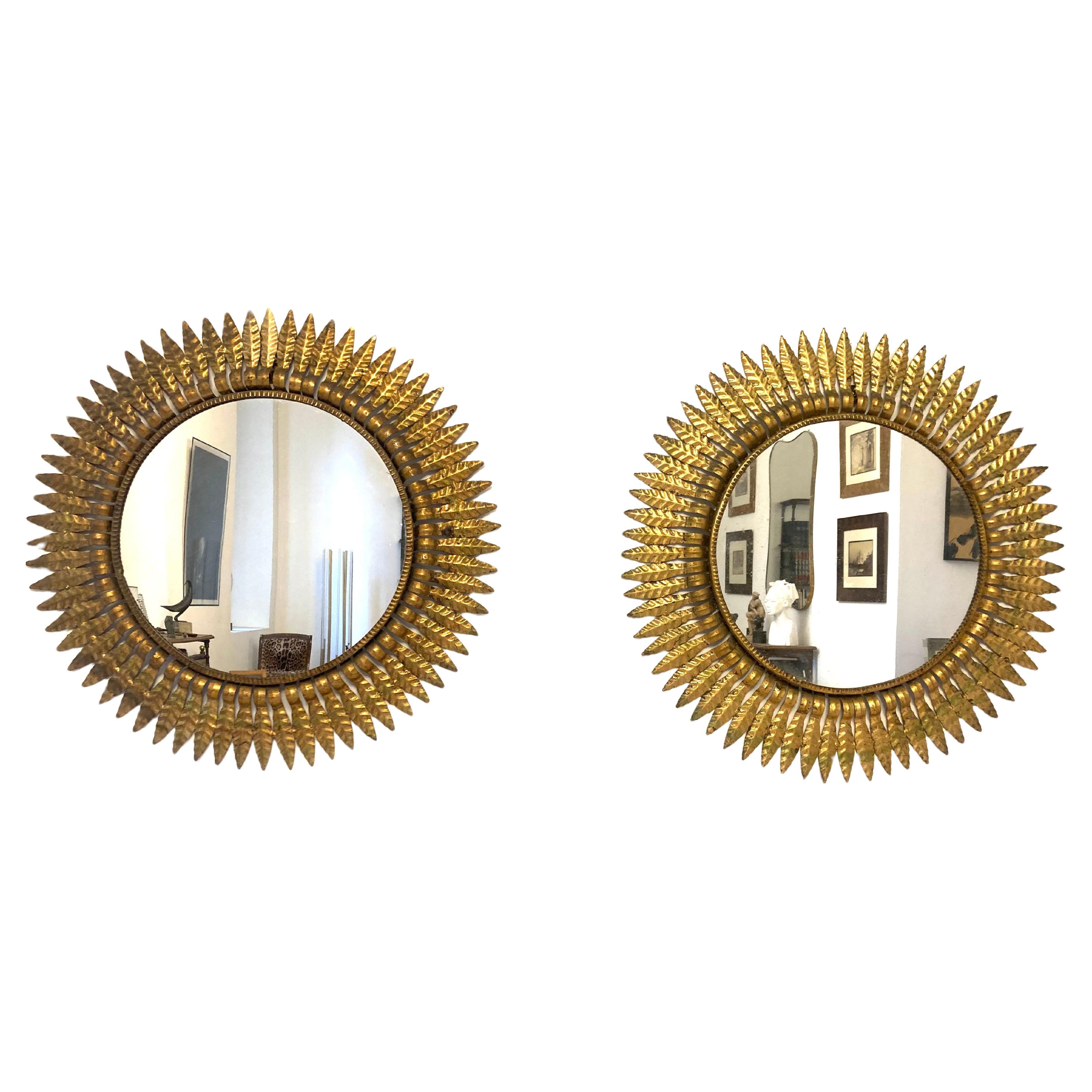 TWO  Sunburst Gilt Metal Mirrors