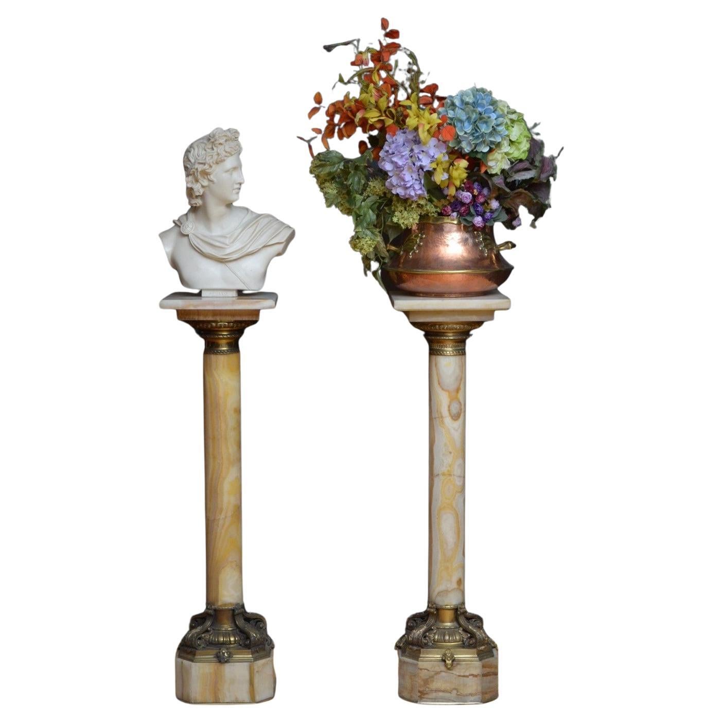 Two Superb Antique Marble Columns - Onyx Pedestals For Sale