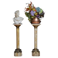 Two Superb Antique Marble Columns - Onyx Pedestals