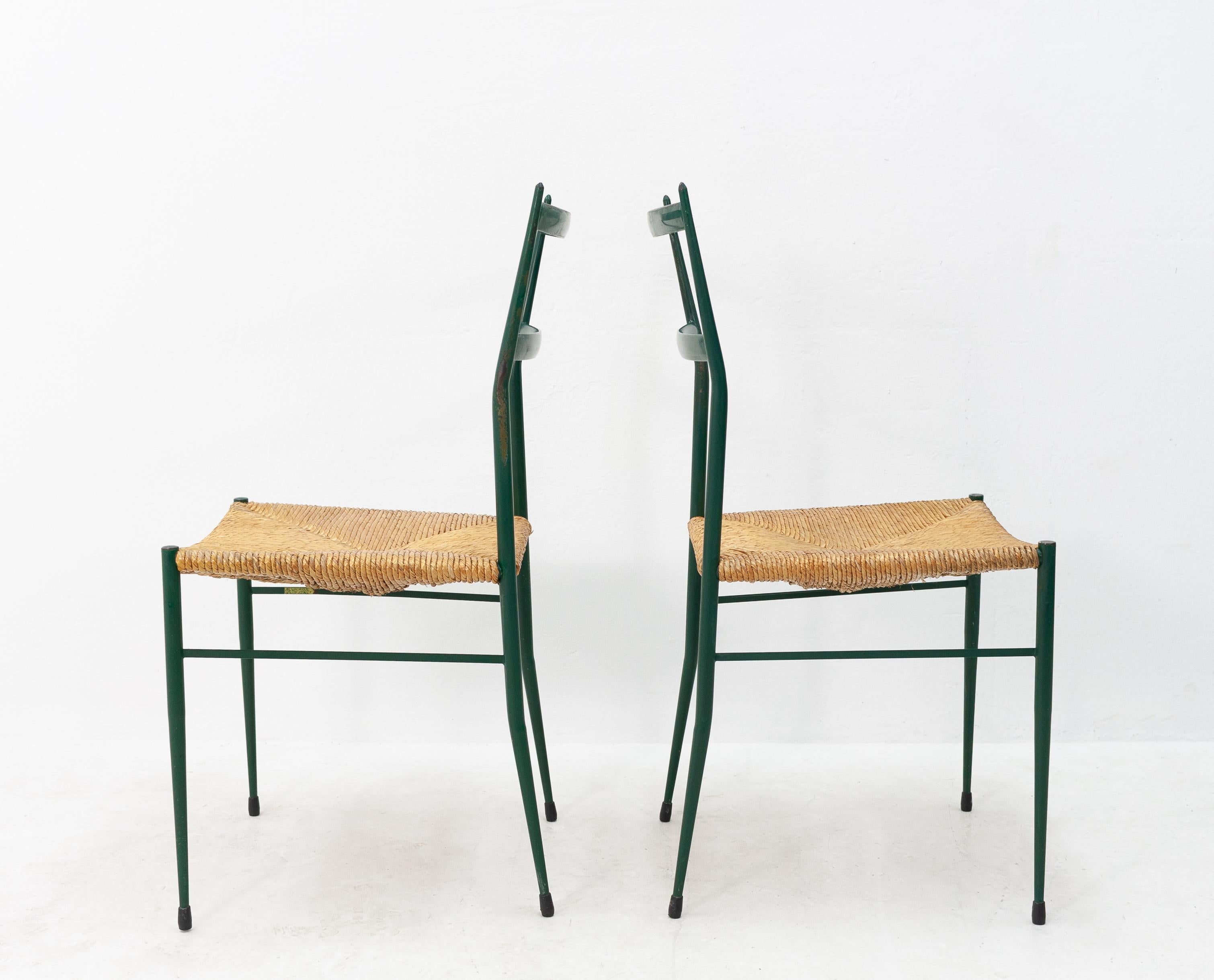 Mid-Century Modern Two Superleggera Style Chairs in Metal, Attributed to Gio Ponti