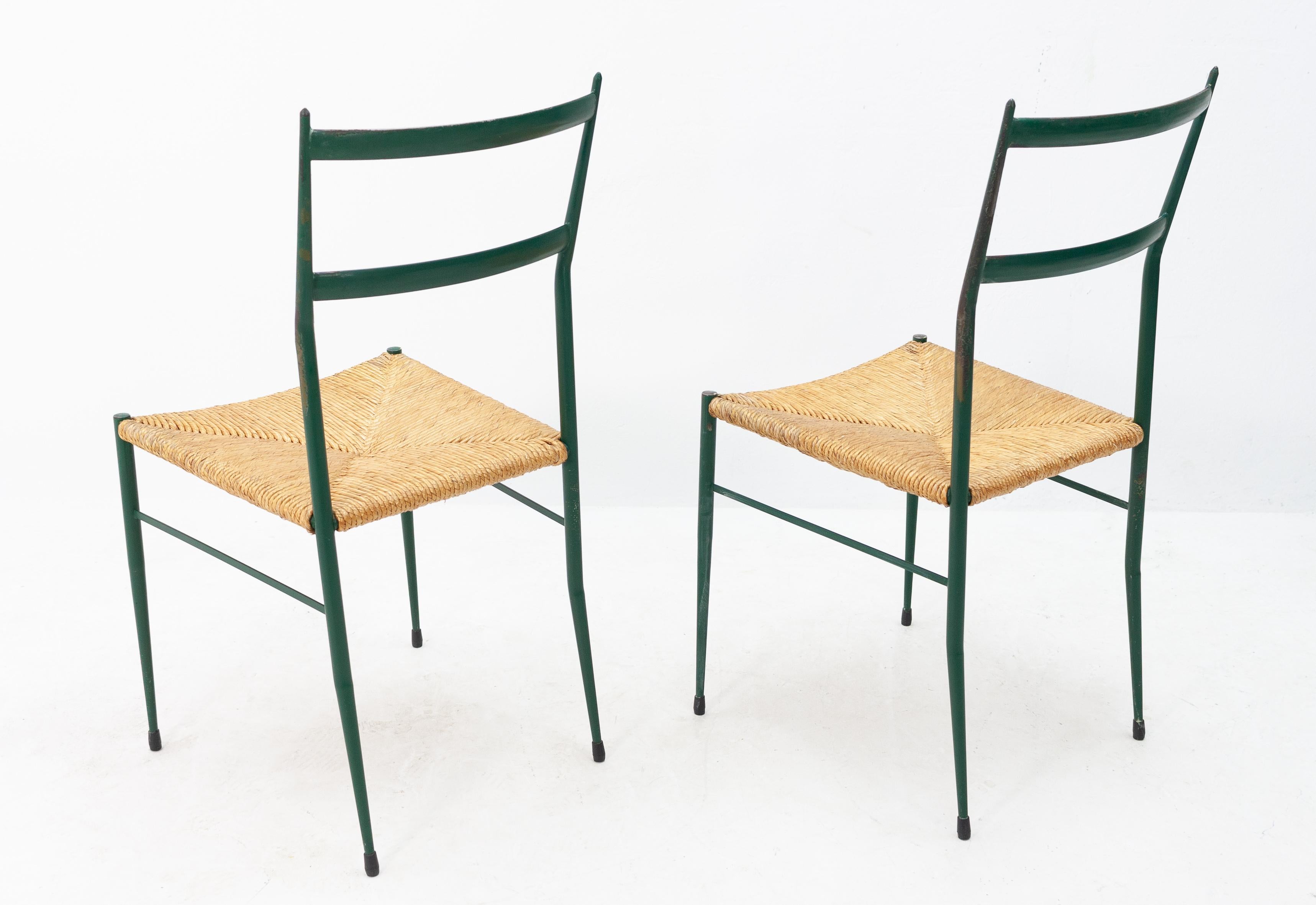 Two Superleggera Style Chairs in Metal, Attributed to Gio Ponti In Good Condition In Den Haag, NL