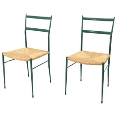Two Superleggera Style Chairs in Metal, Attributed to Gio Ponti