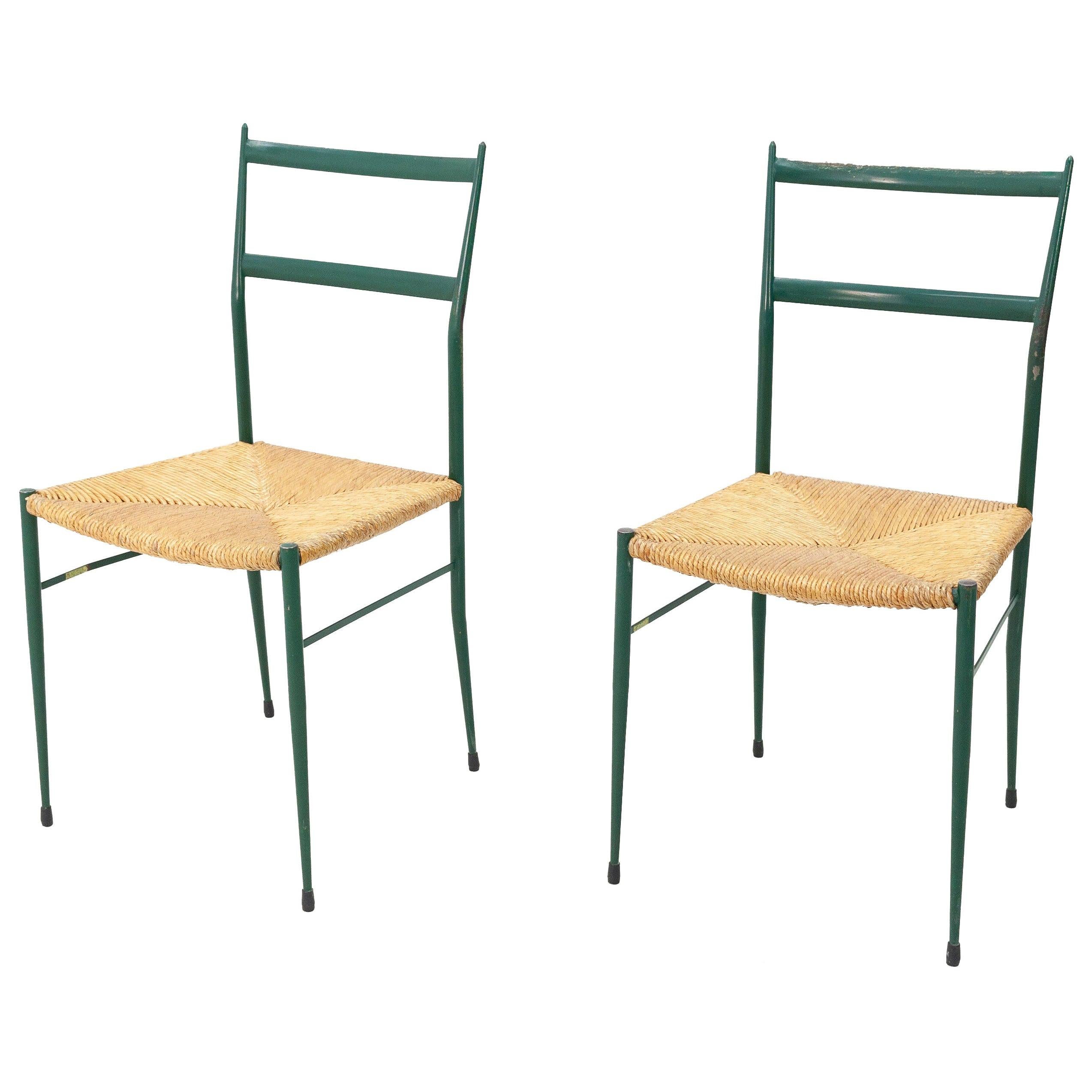 Two Superleggera  Chairs in Metal Gio Ponti
