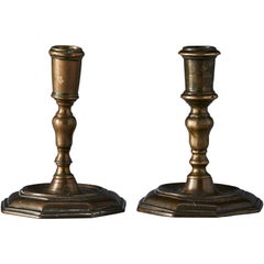 Two Swedish Baroque Brass Candlesticks, 18th Century