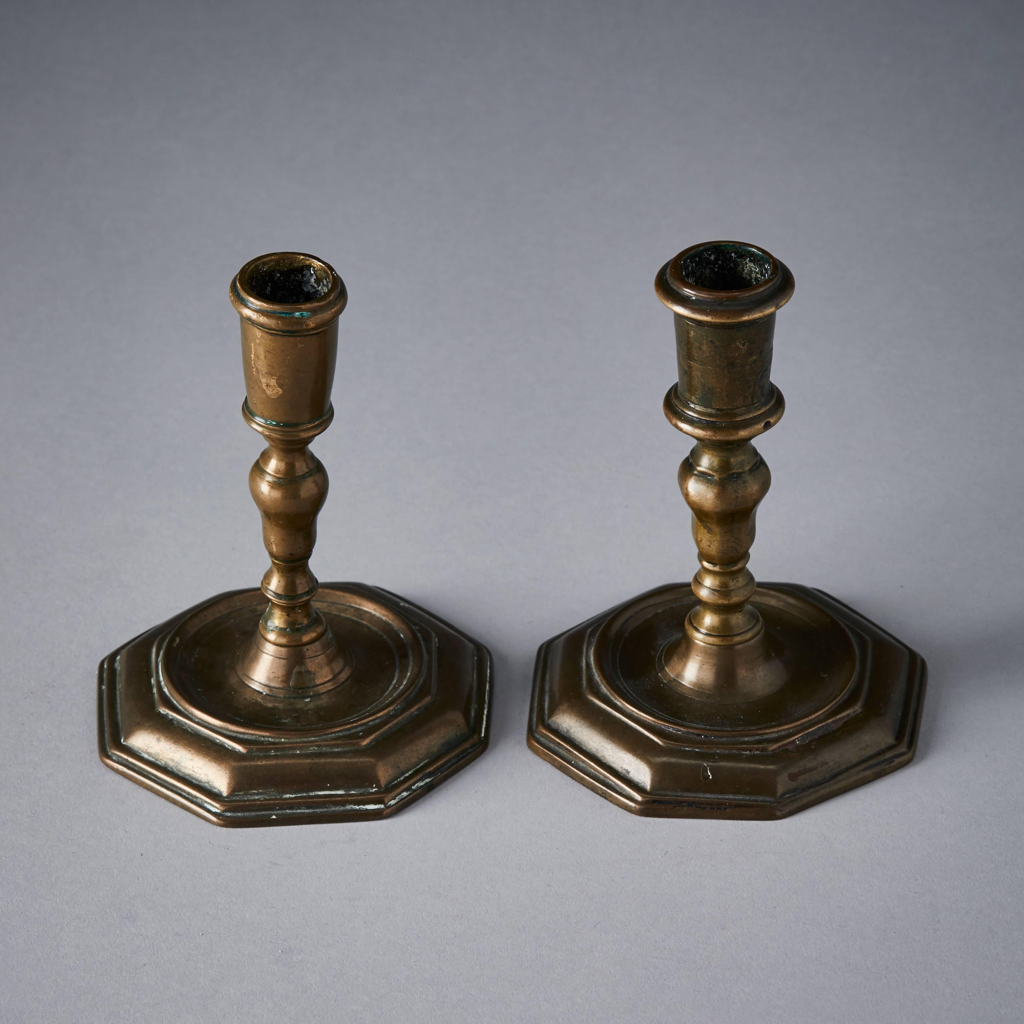 Two Swedish Baroque Brass Candlesticks, 18th Century In Good Condition In Stockholm, SE