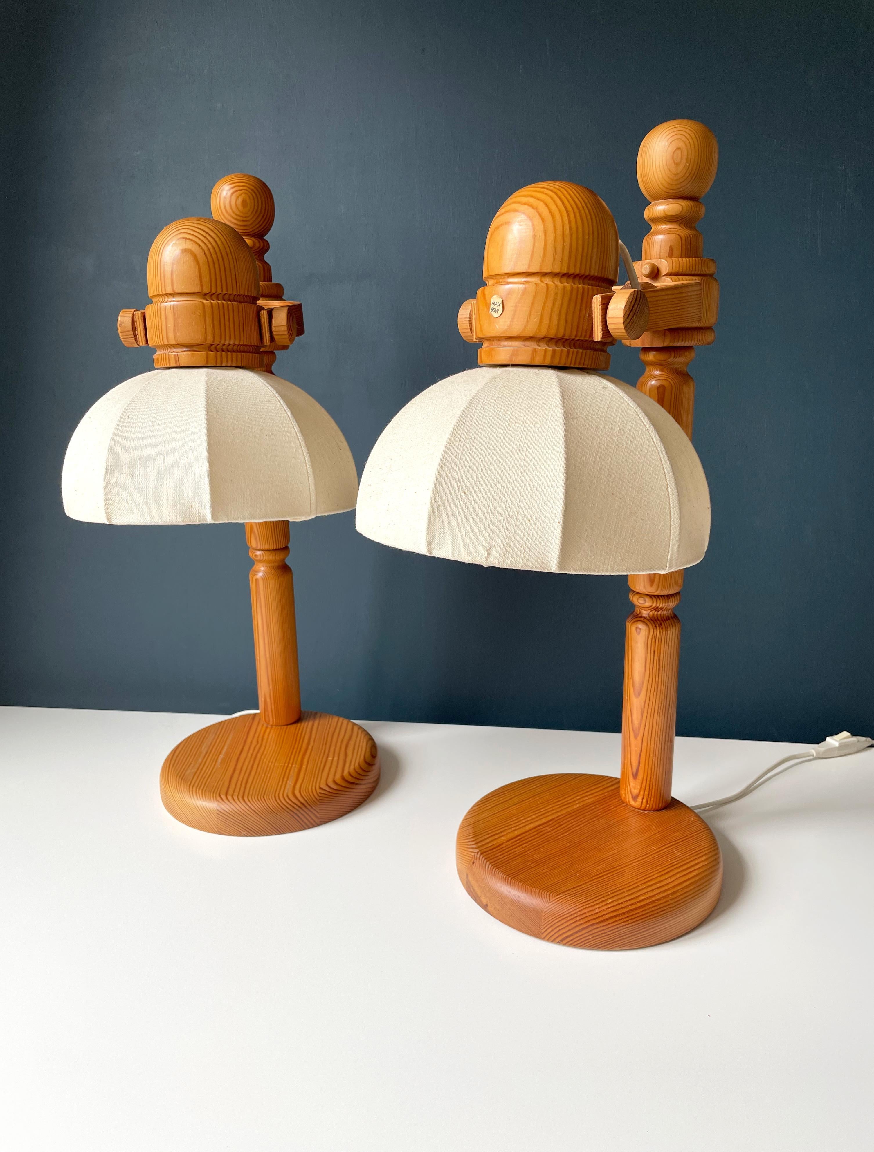 Tall Markslöjd Swedish Modern Pine Wood Table Lamps, 1960s For Sale 1