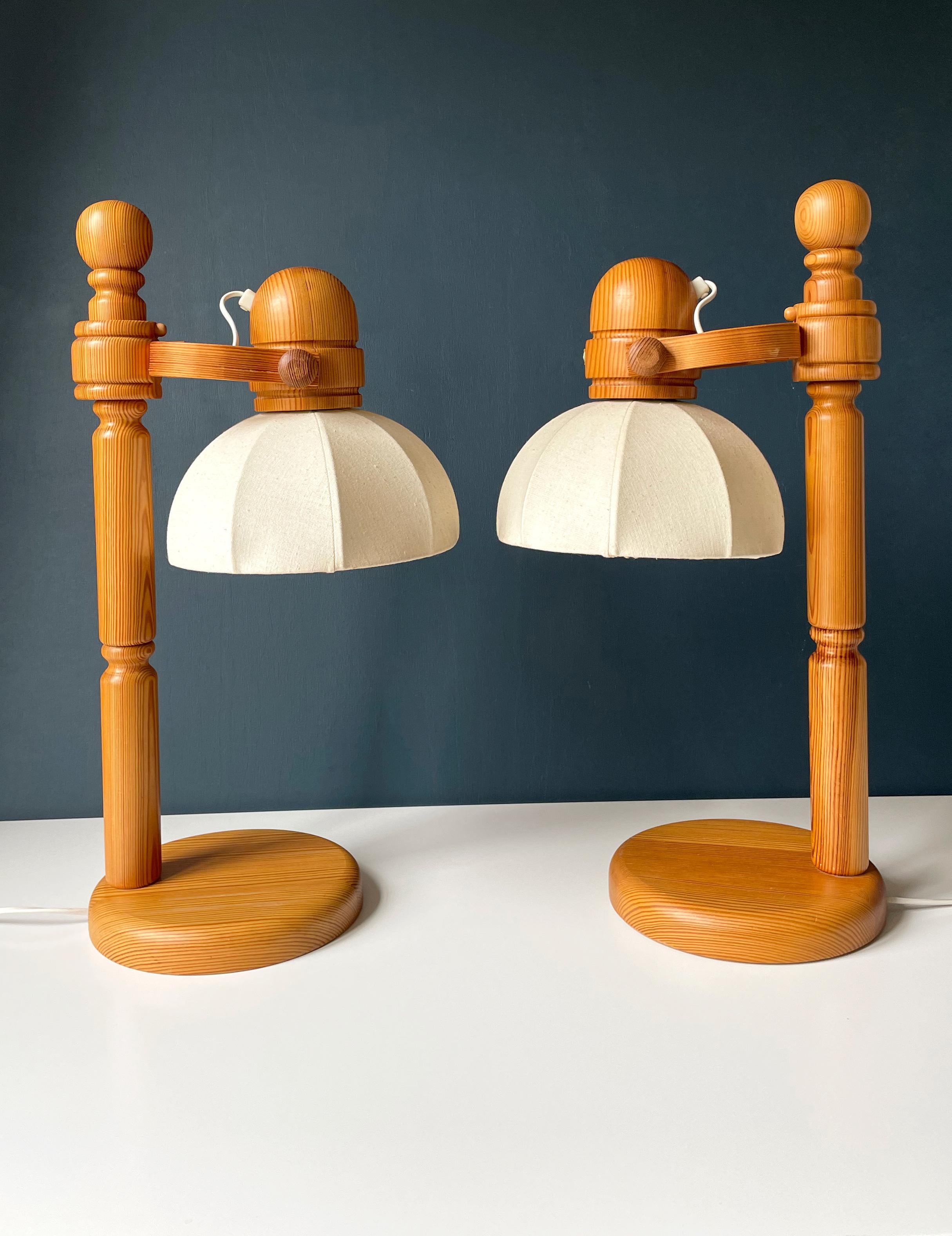 Scandinavian Modern Tall Markslöjd Swedish Modern Pine Wood Table Lamps, 1960s For Sale