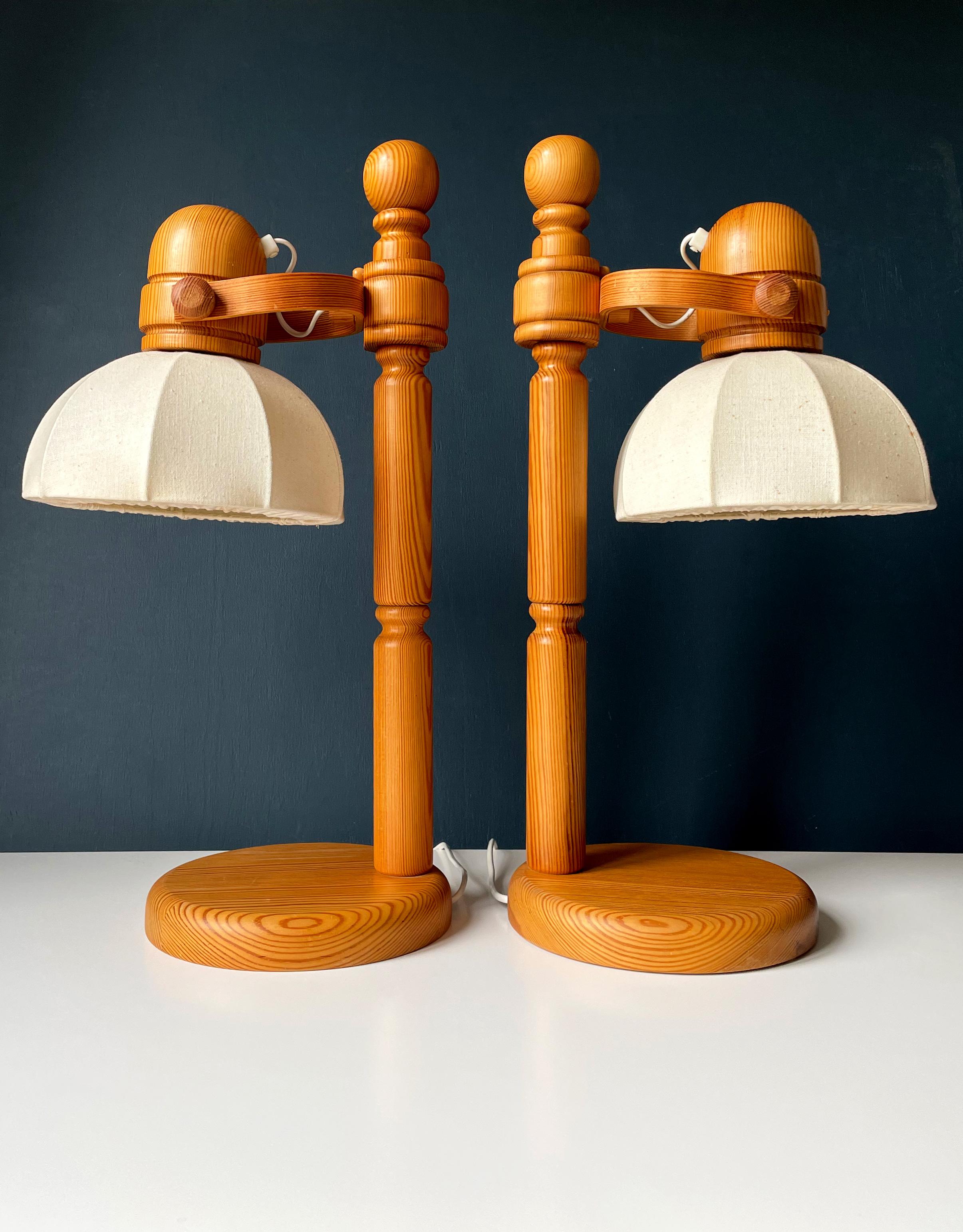 Lacquered Tall Markslöjd Swedish Modern Pine Wood Table Lamps, 1960s For Sale