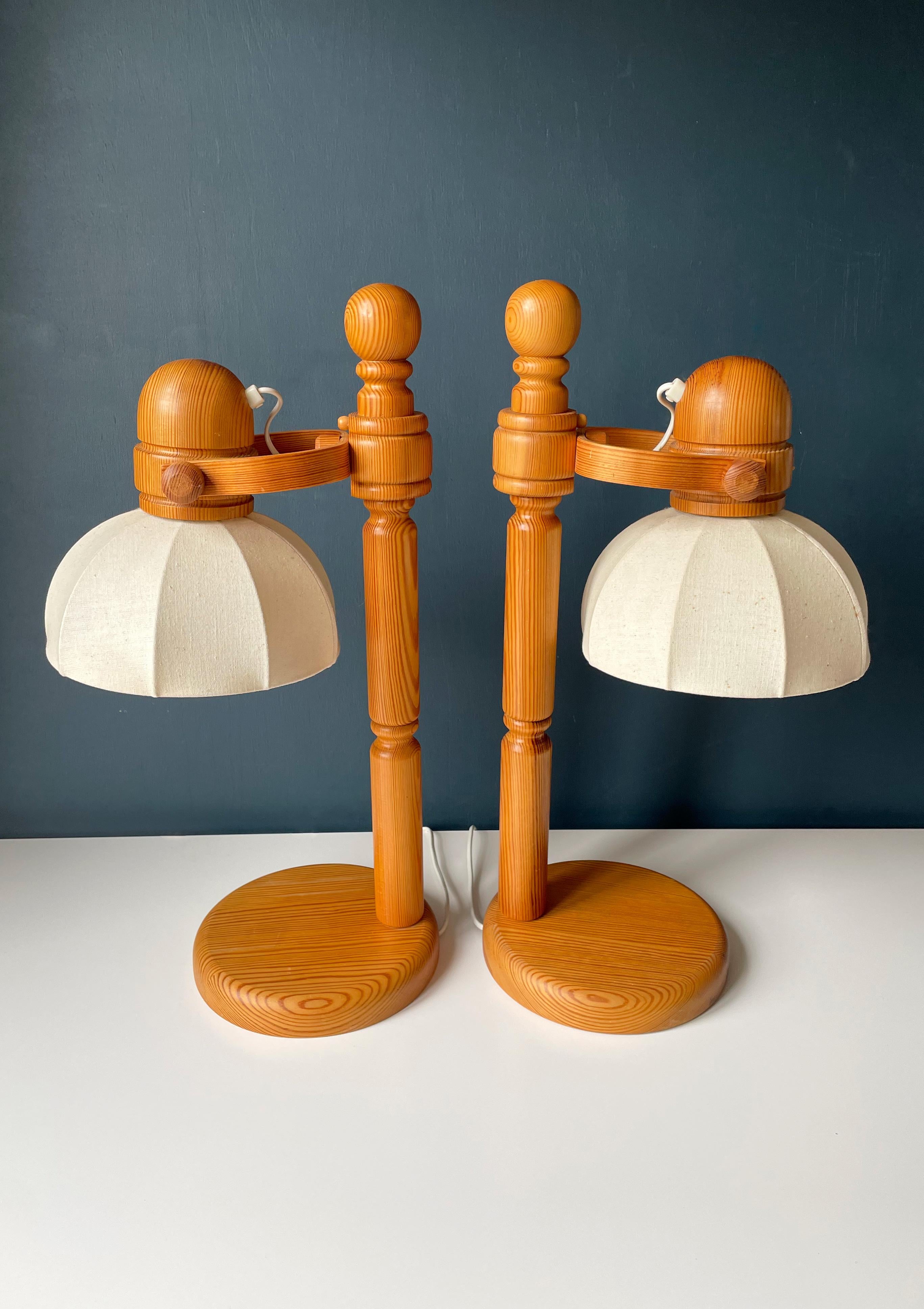 Tall Markslöjd Swedish Modern Pine Wood Table Lamps, 1960s In Good Condition For Sale In Copenhagen, DK