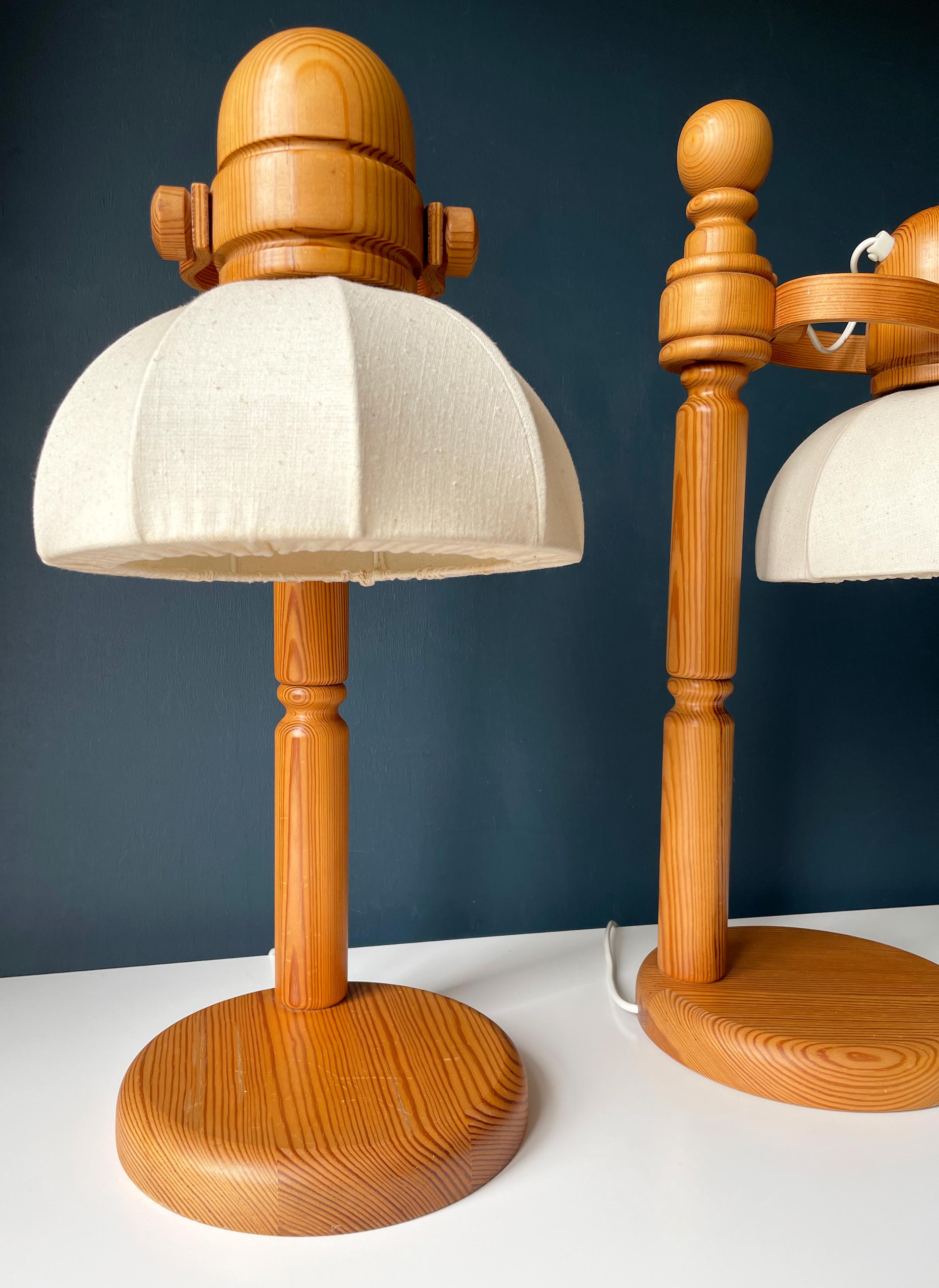 20th Century Tall Markslöjd Swedish Modern Pine Wood Table Lamps, 1960s For Sale