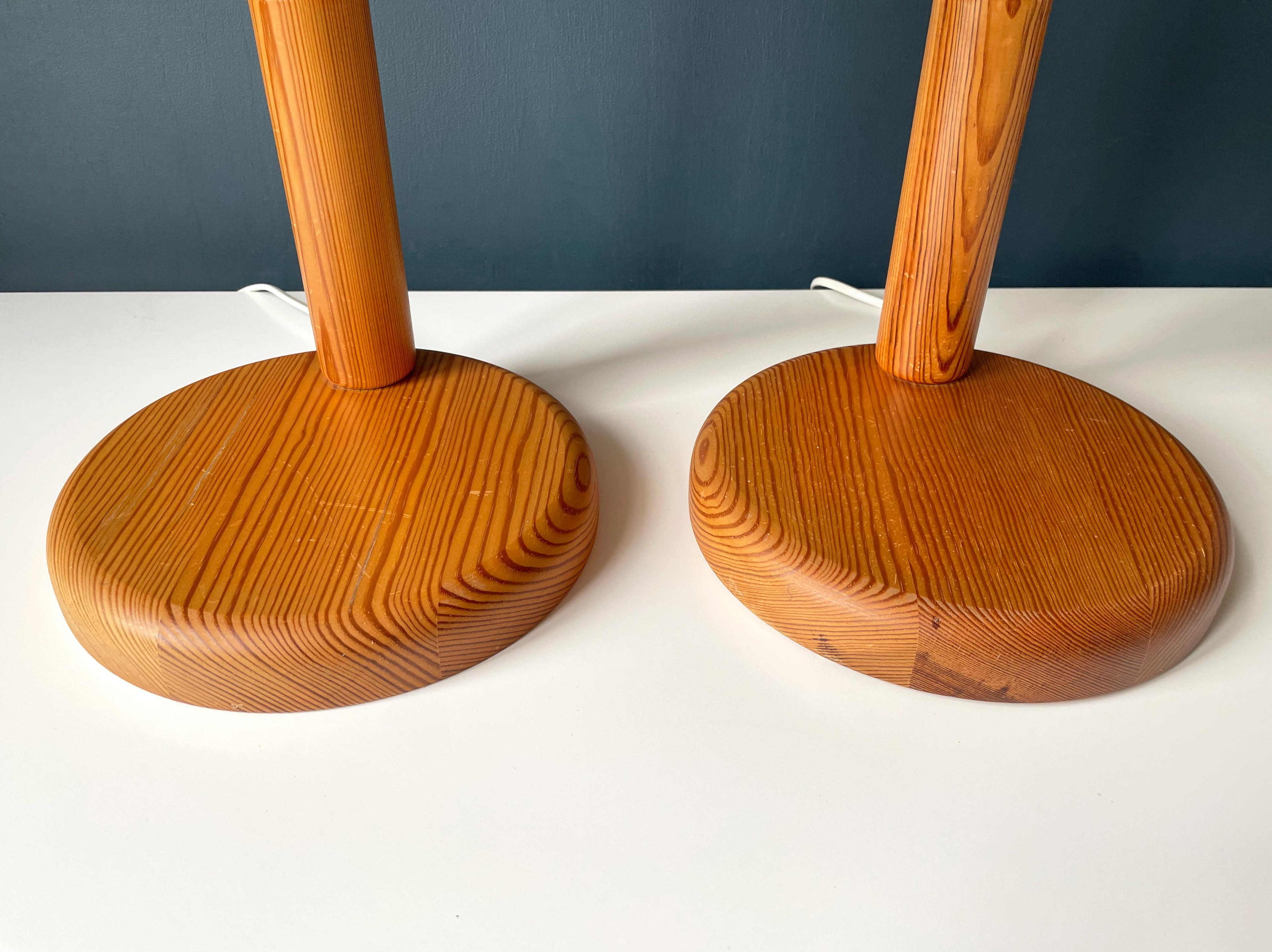 Linen Tall Markslöjd Swedish Modern Pine Wood Table Lamps, 1960s For Sale