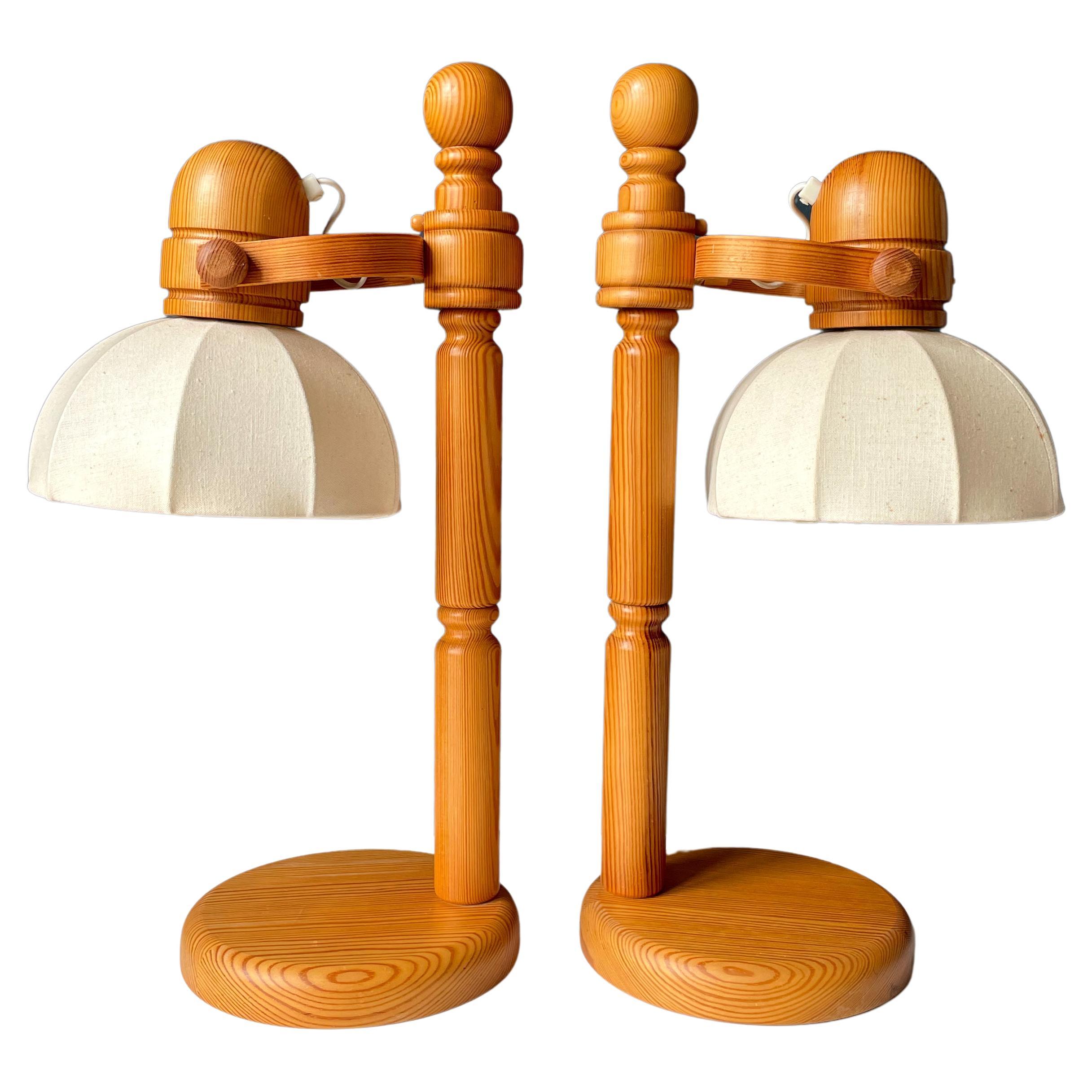 Tall Markslöjd Swedish Modern Pine Wood Table Lamps, 1960s