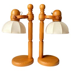 Tall Markslöjd Swedish Modern Pine Wood Table Lamps, 1960s