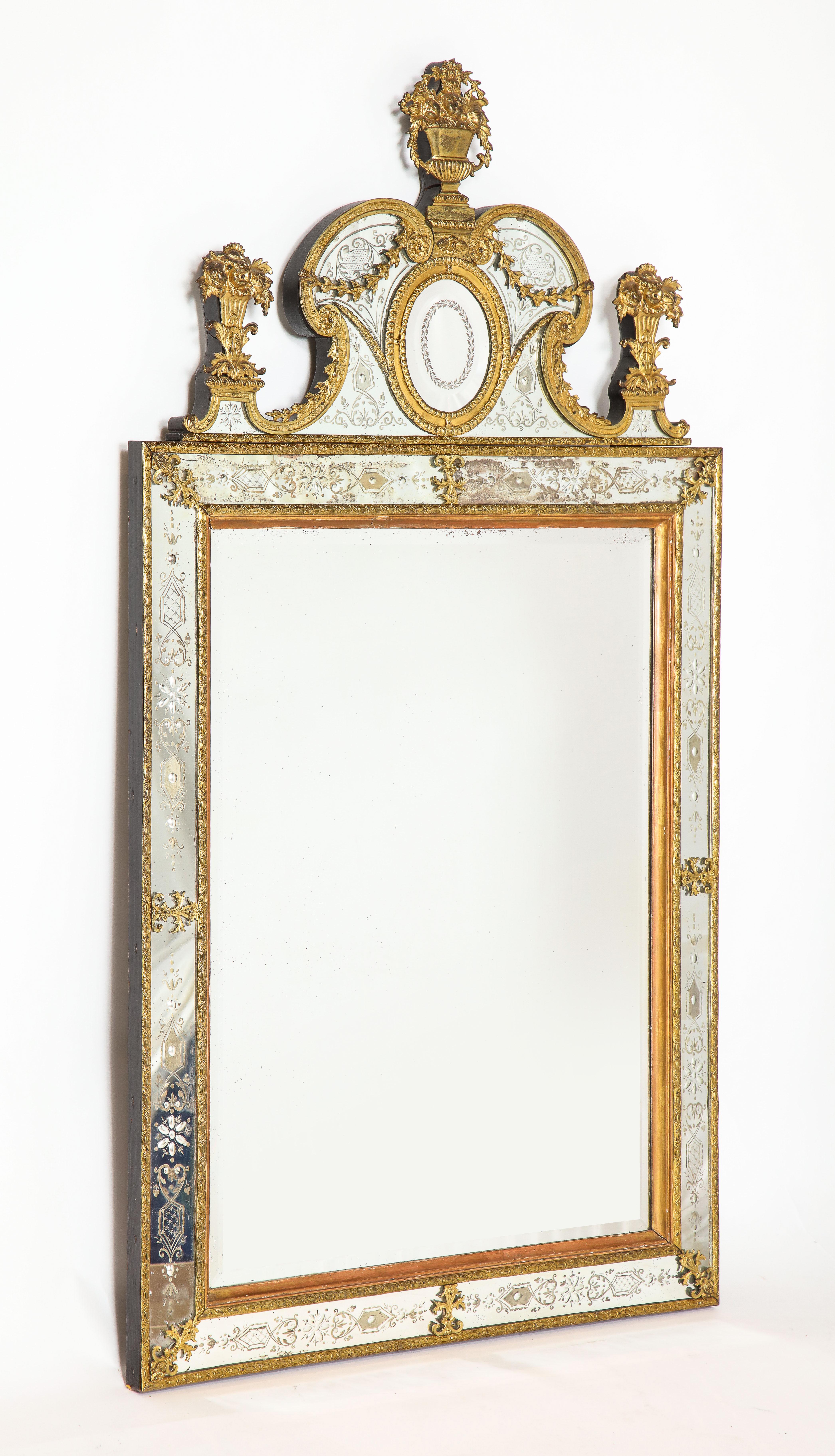 A Two Fabulous of Swedish Ormolu-Mounted and Hand-Etched Glass Mirrors After the Model by Gustav Precht, Second Half of the 19th century. With 