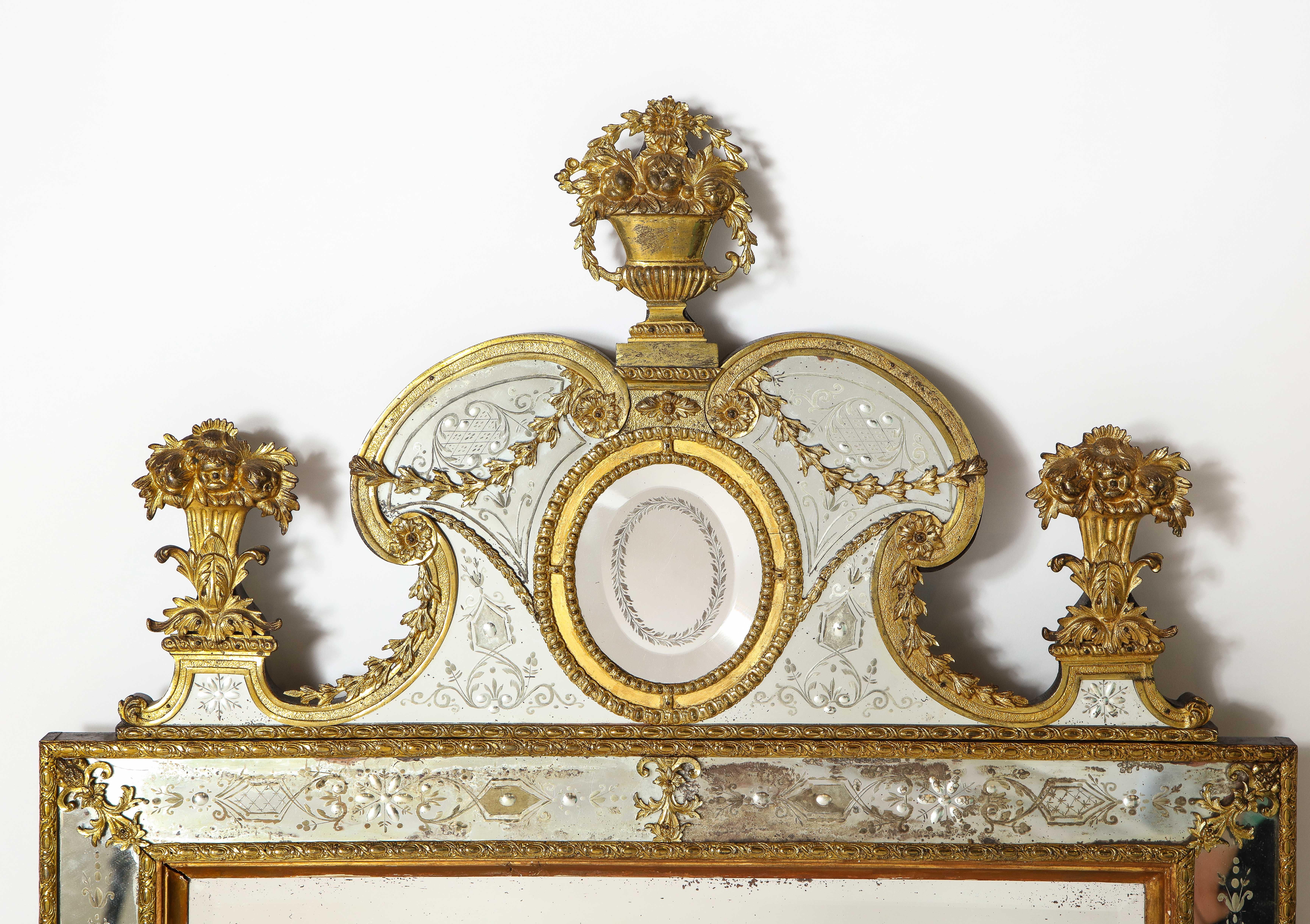 Rococo Two Swedish Ormolu-Mnt. & Hand-Etched Glass Mirrors Aft. Model by Gustav Precht For Sale