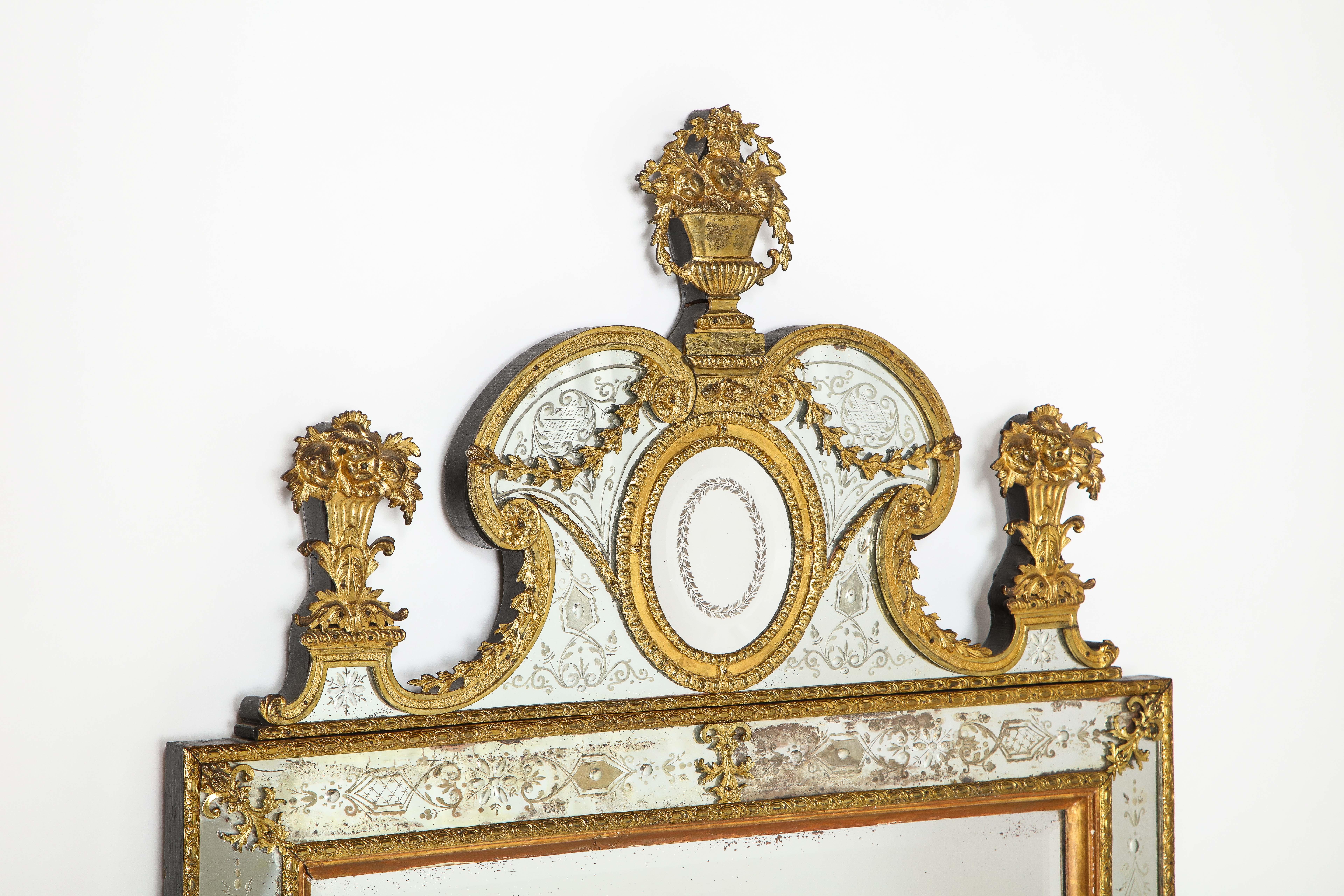 Two Swedish Ormolu-Mnt. & Hand-Etched Glass Mirrors Aft. Model by Gustav Precht In Good Condition For Sale In New York, NY