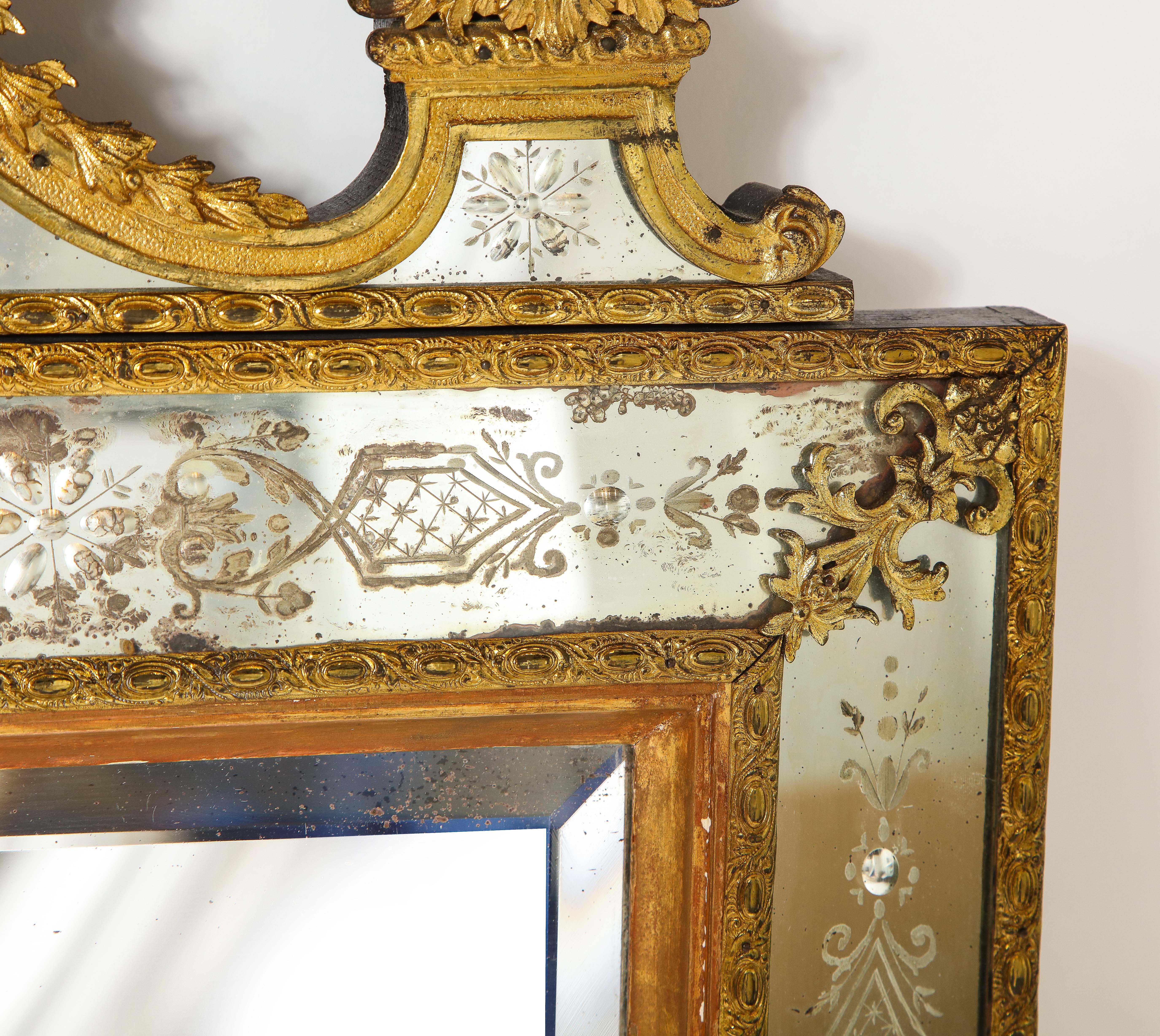 Bronze Two Swedish Ormolu-Mnt. & Hand-Etched Glass Mirrors Aft. Model by Gustav Precht For Sale
