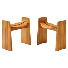 Two Swedish Pine Stools by Gilbert Marklund, Ca 1970s