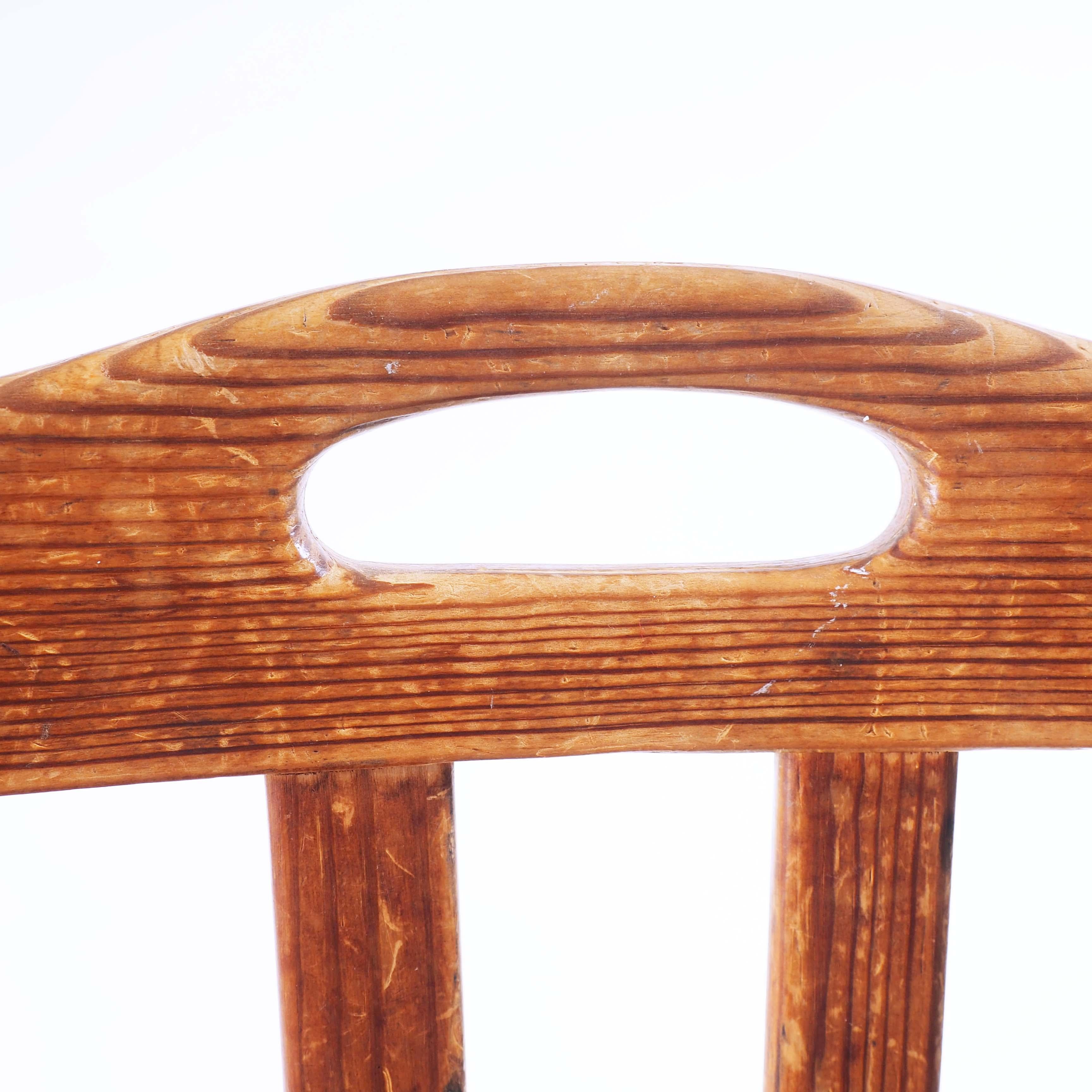 Two chairs in solid pine made for Swedish sport cabins. In Swedish called 
