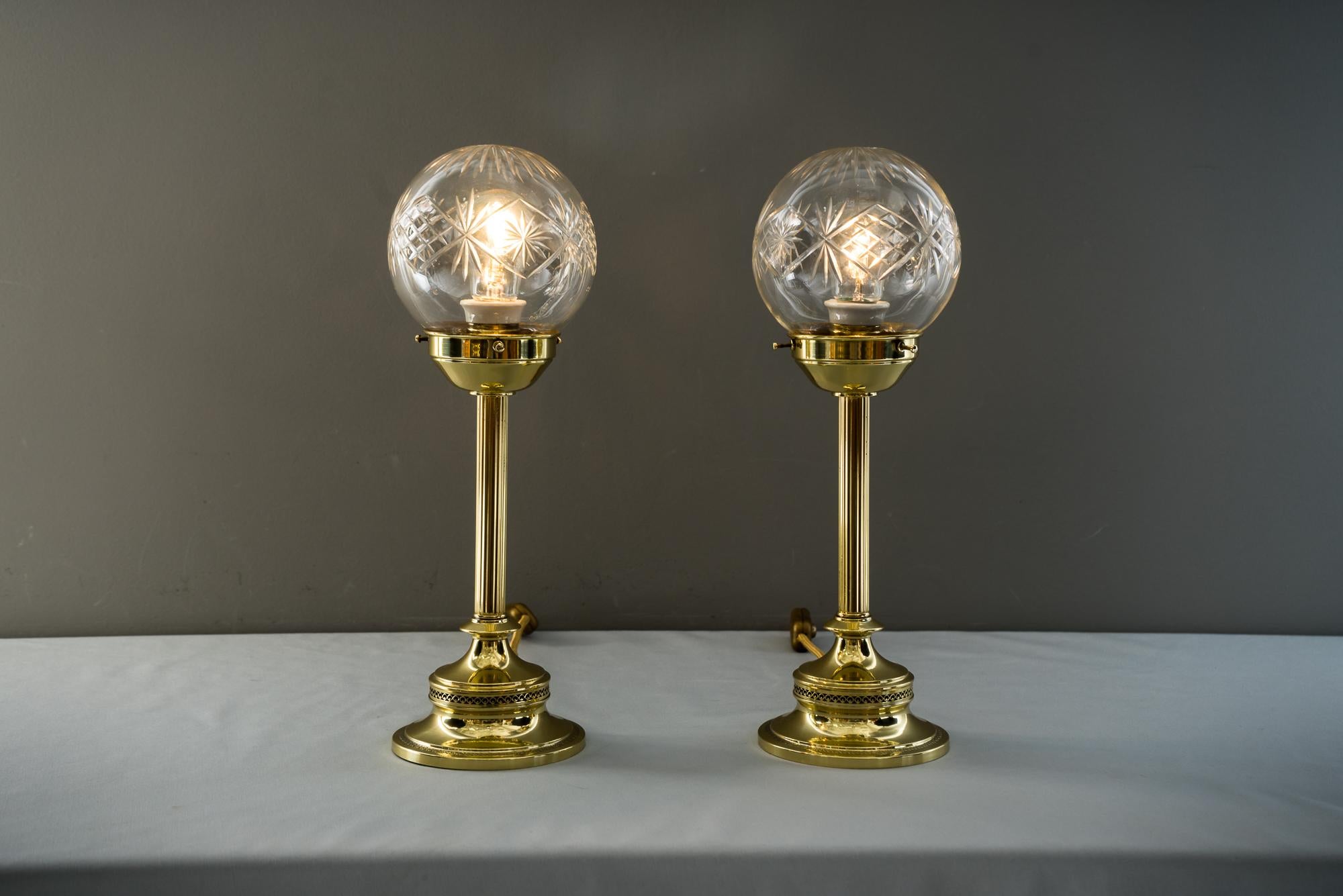 Two Table Lamps Art Deco circa 1920 with Original Glasses 1