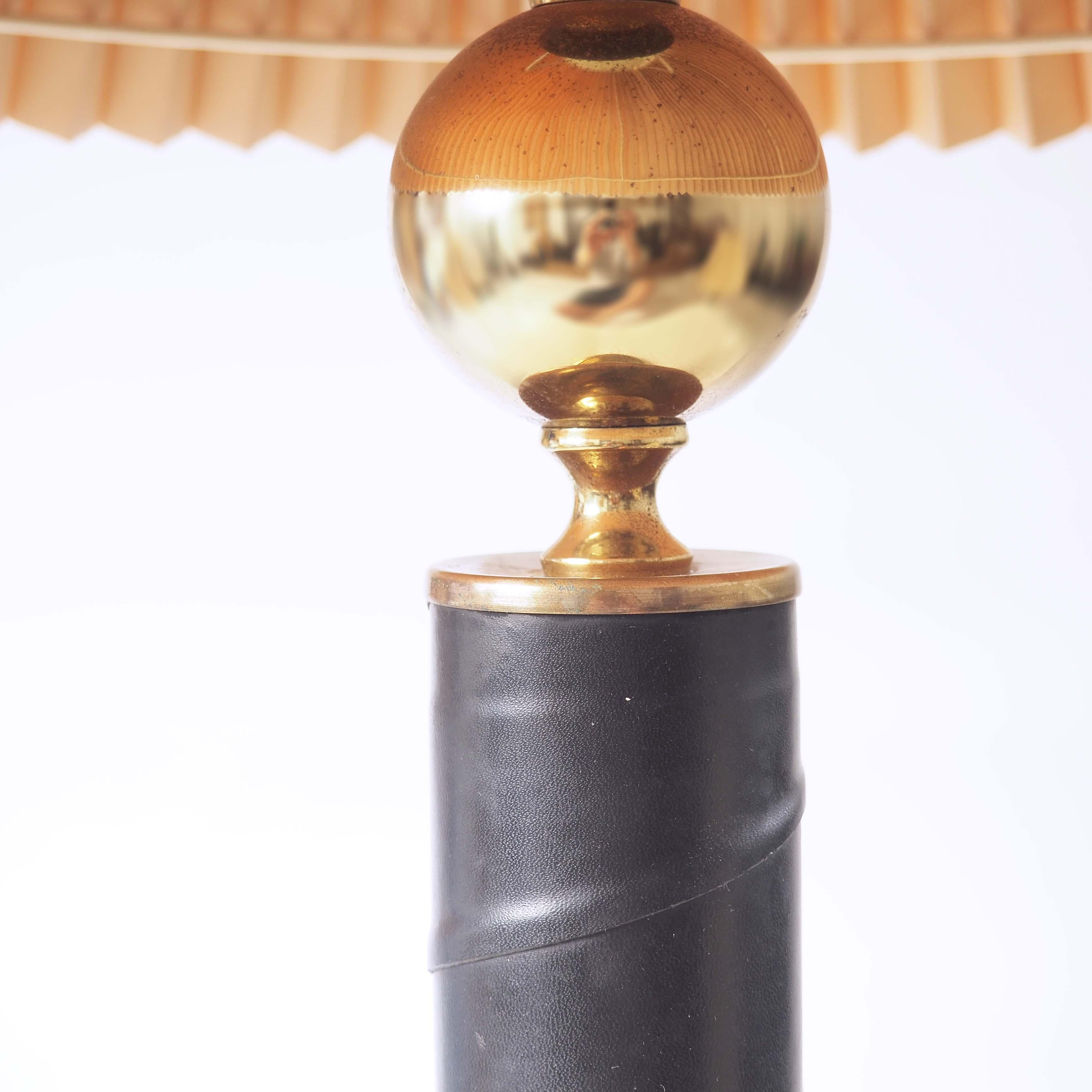 Scandinavian Modern Two Table Lamps in Brass and Leather by EMA, Sweden For Sale