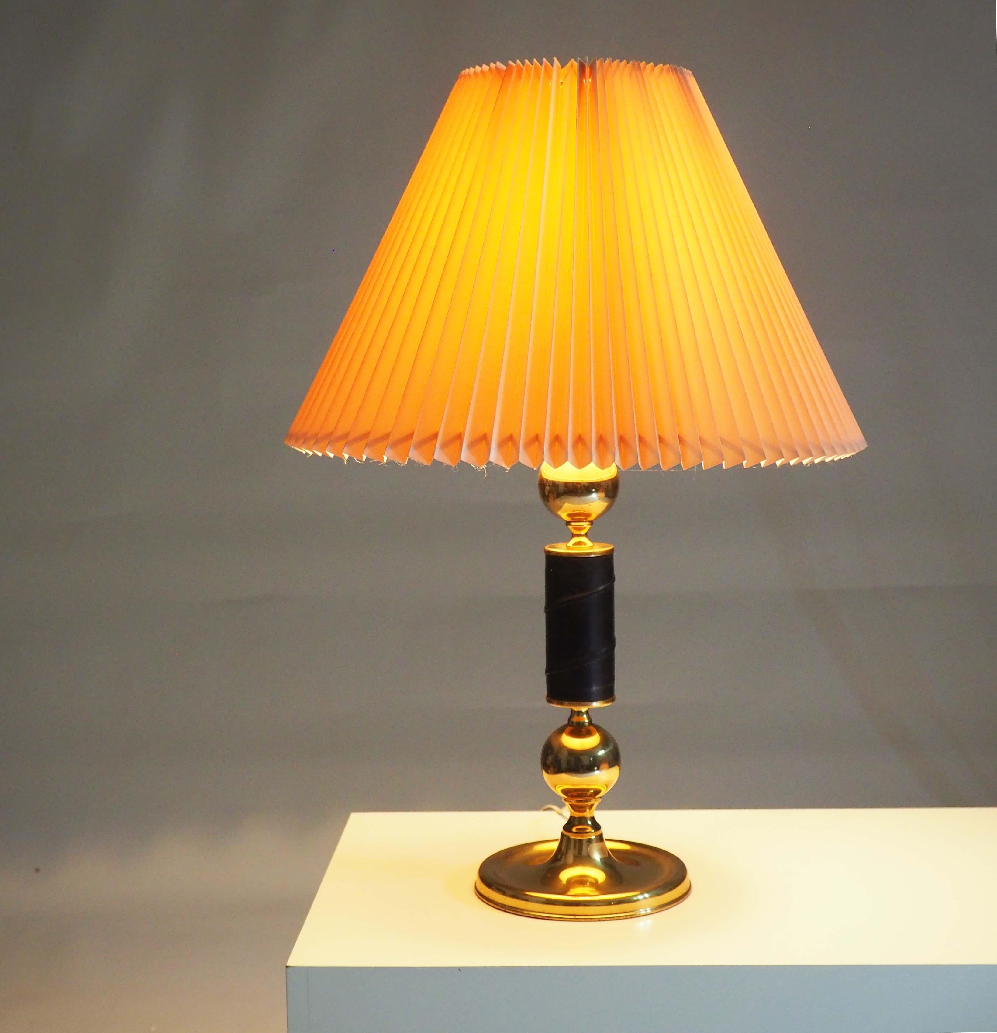 Mid-20th Century Two Table Lamps in Brass and Leather by EMA, Sweden For Sale