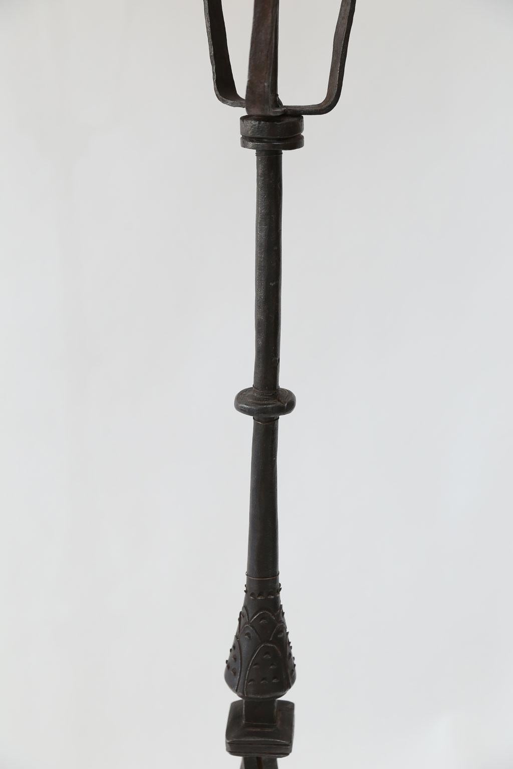 French Two Tall Forged Iron Floor Lamps