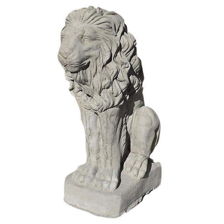 Hollywood Regency Two Tall Gray Architectural French Sitting Stone Concrete Lions, a Pair For Sale