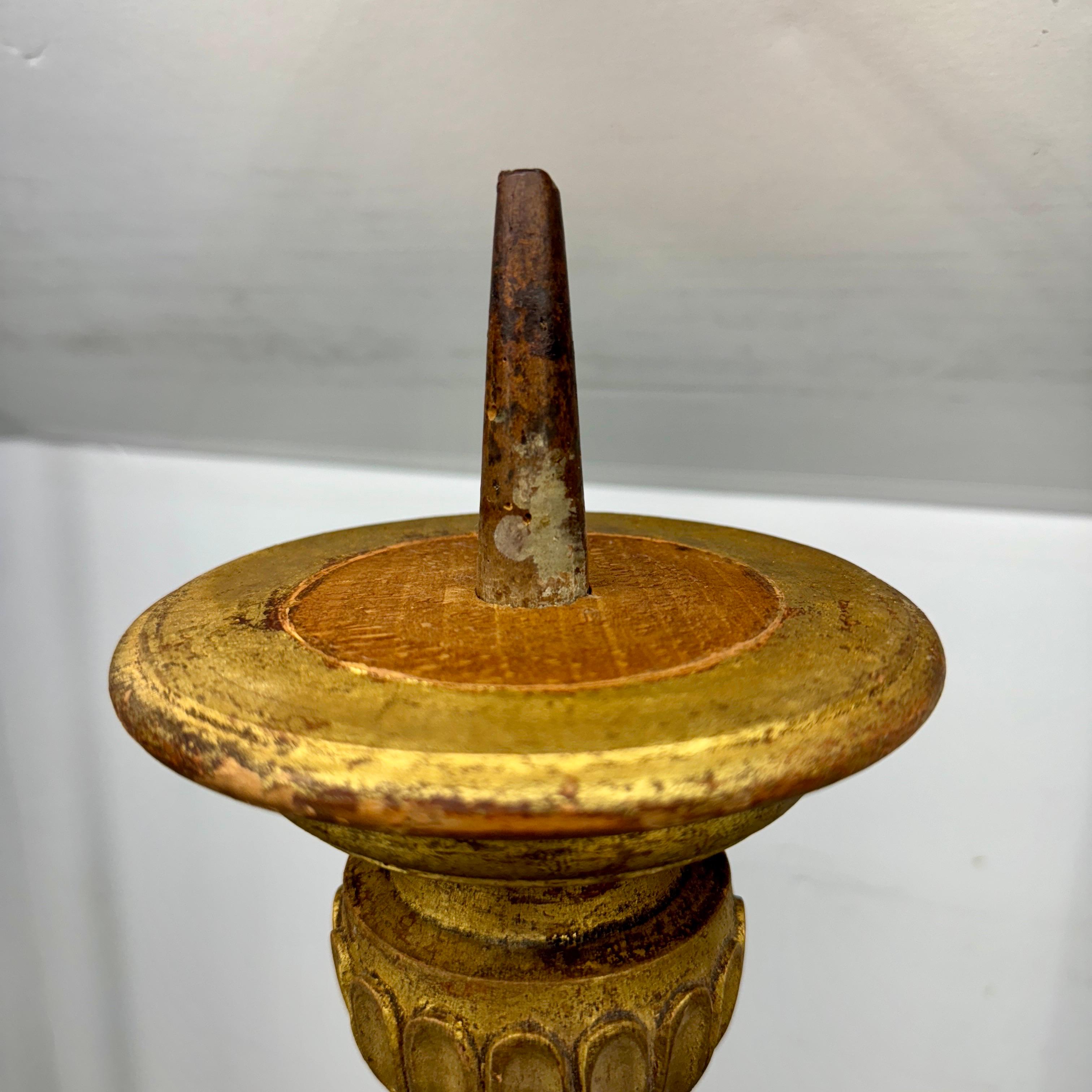Two Tall Italian Gold Gilded Pricket Alter Candlesticks For Sale 3