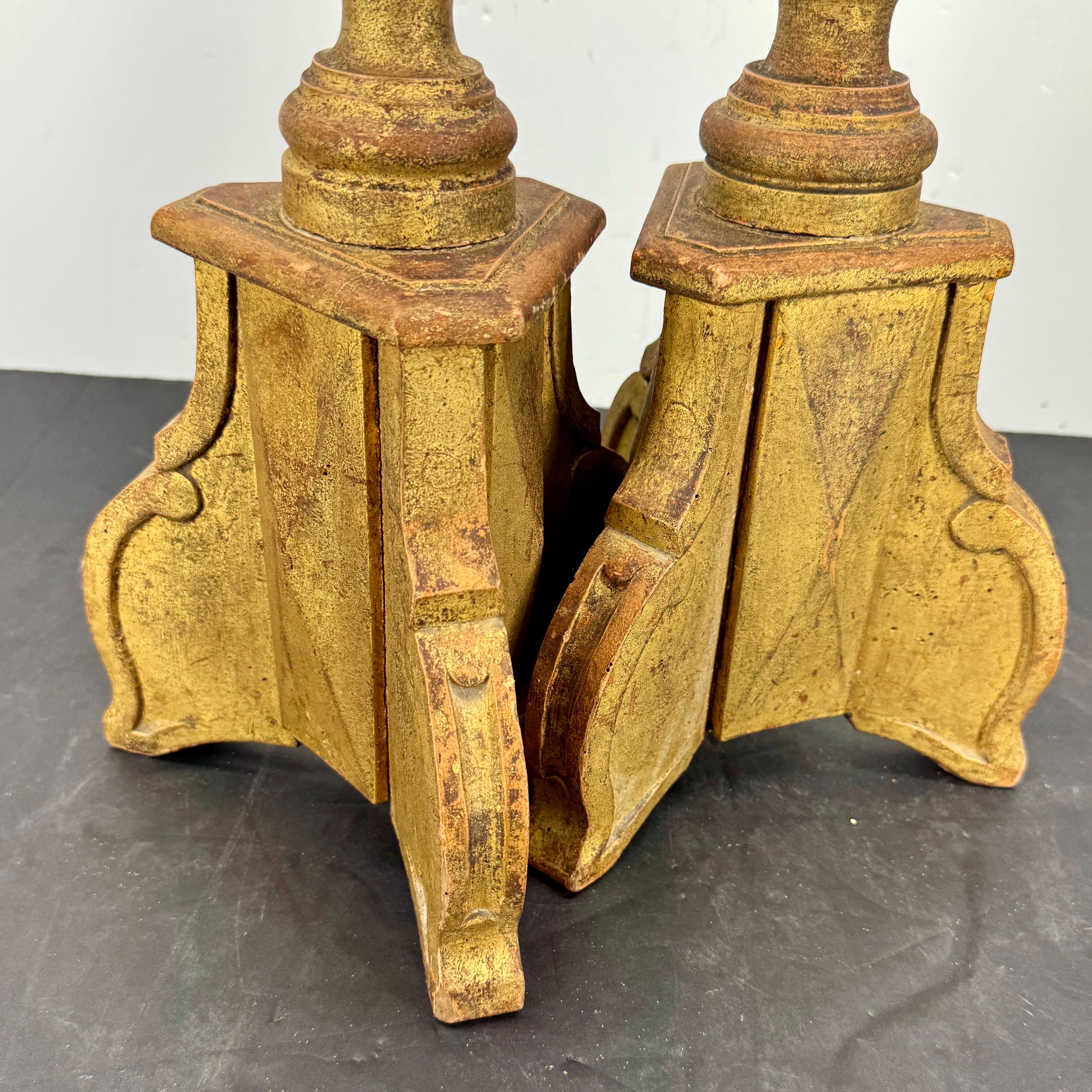 Two Tall Italian Gold Gilded Pricket Alter Candlesticks For Sale 8