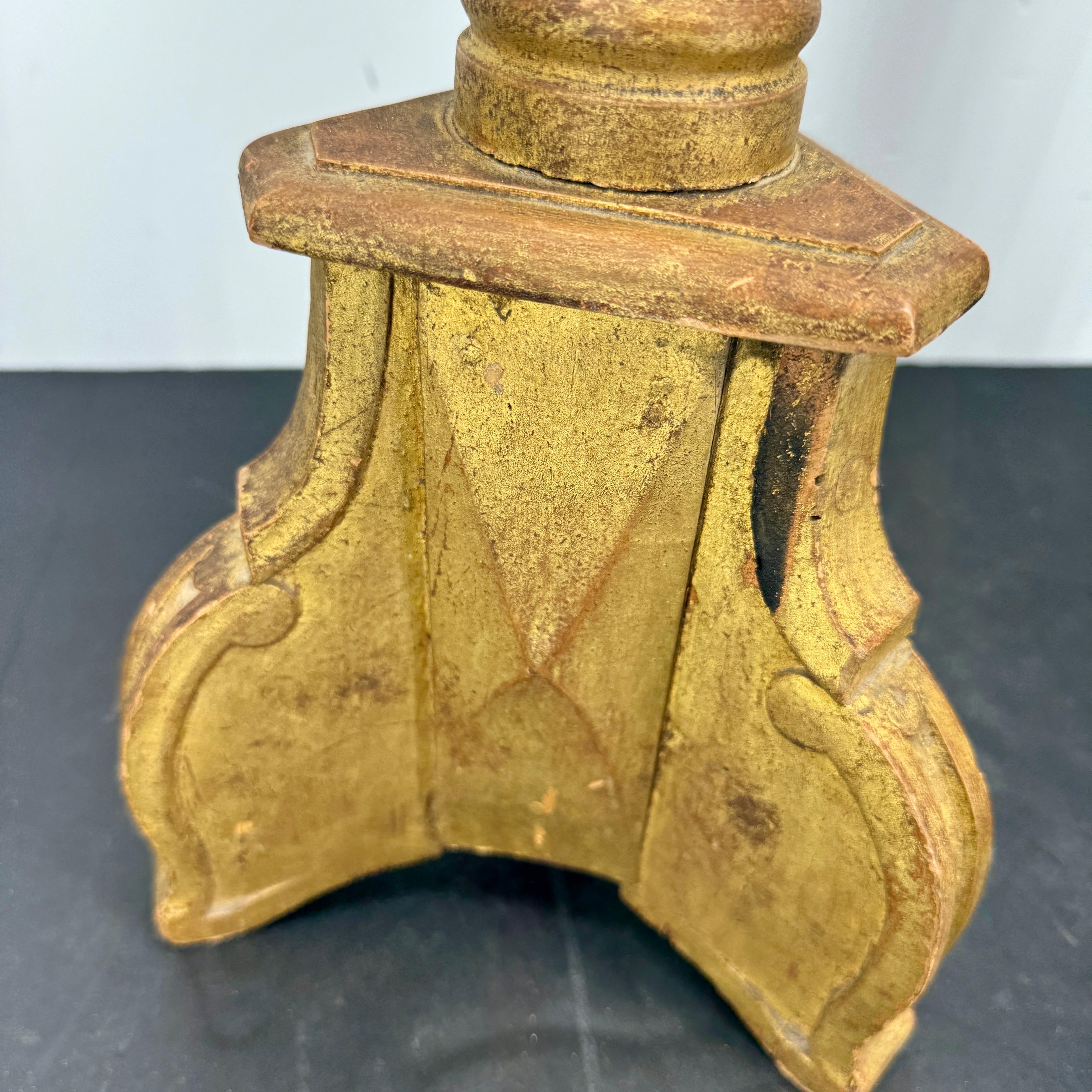 Two Tall Italian Gold Gilded Pricket Alter Candlesticks For Sale 2
