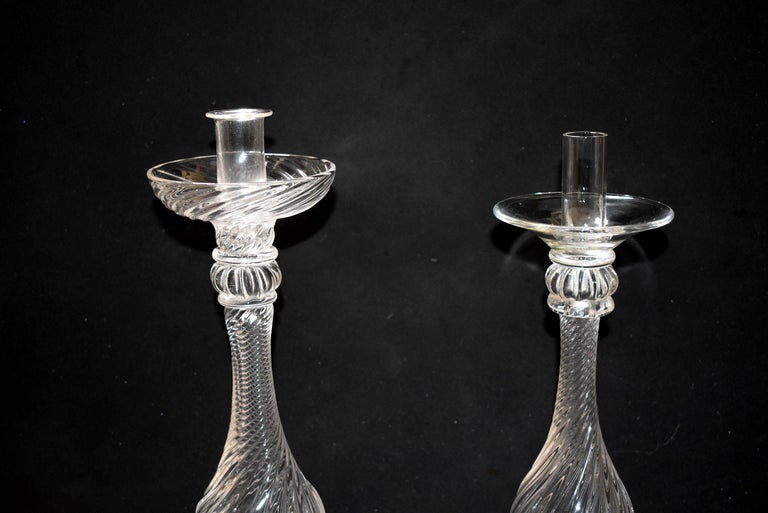 Two Tall Signed Seguso Handblown Glass Candlesticks For Sale at 1stDibs