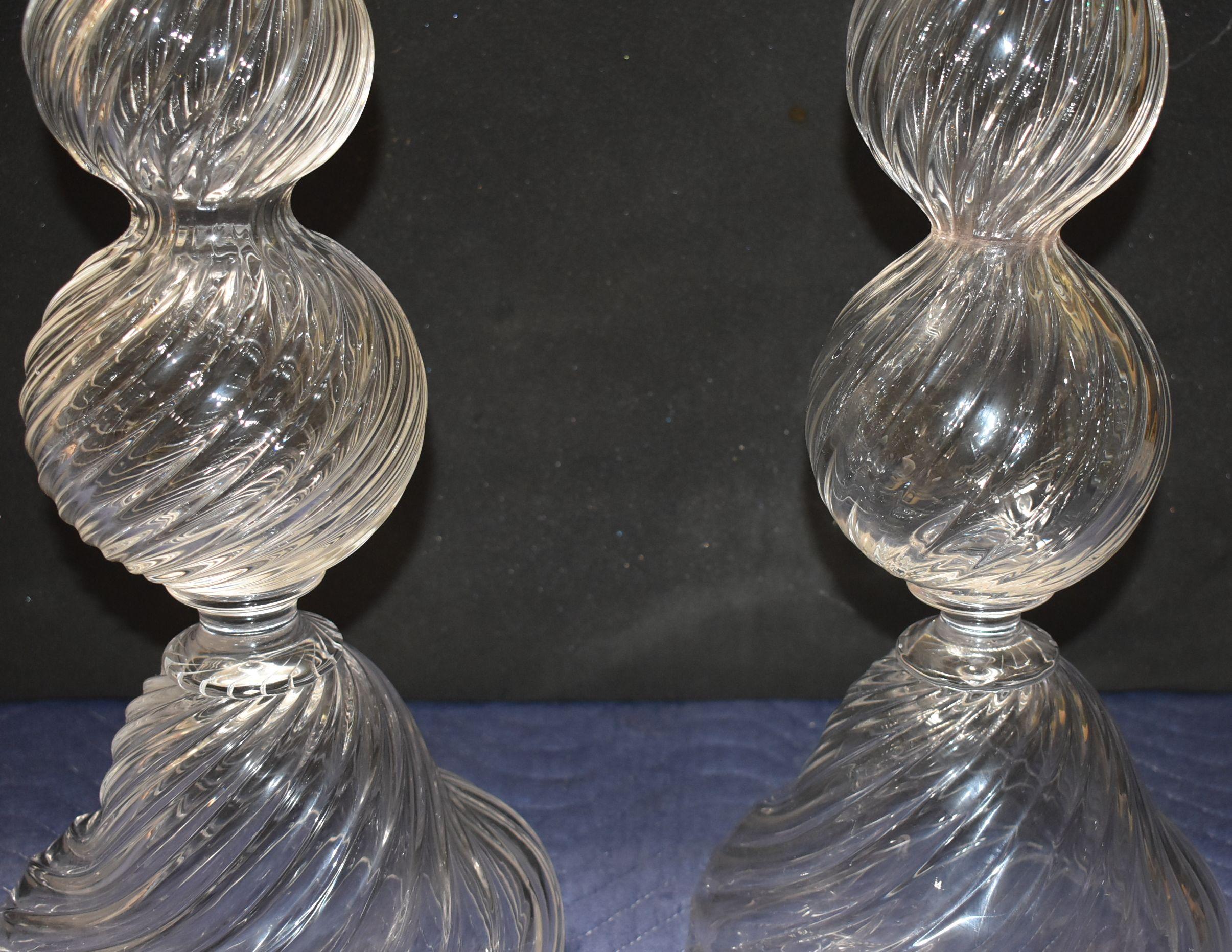 Two Tall Signed Seguso Handblown Glass Candlesticks In Good Condition For Sale In Cathedral City, CA