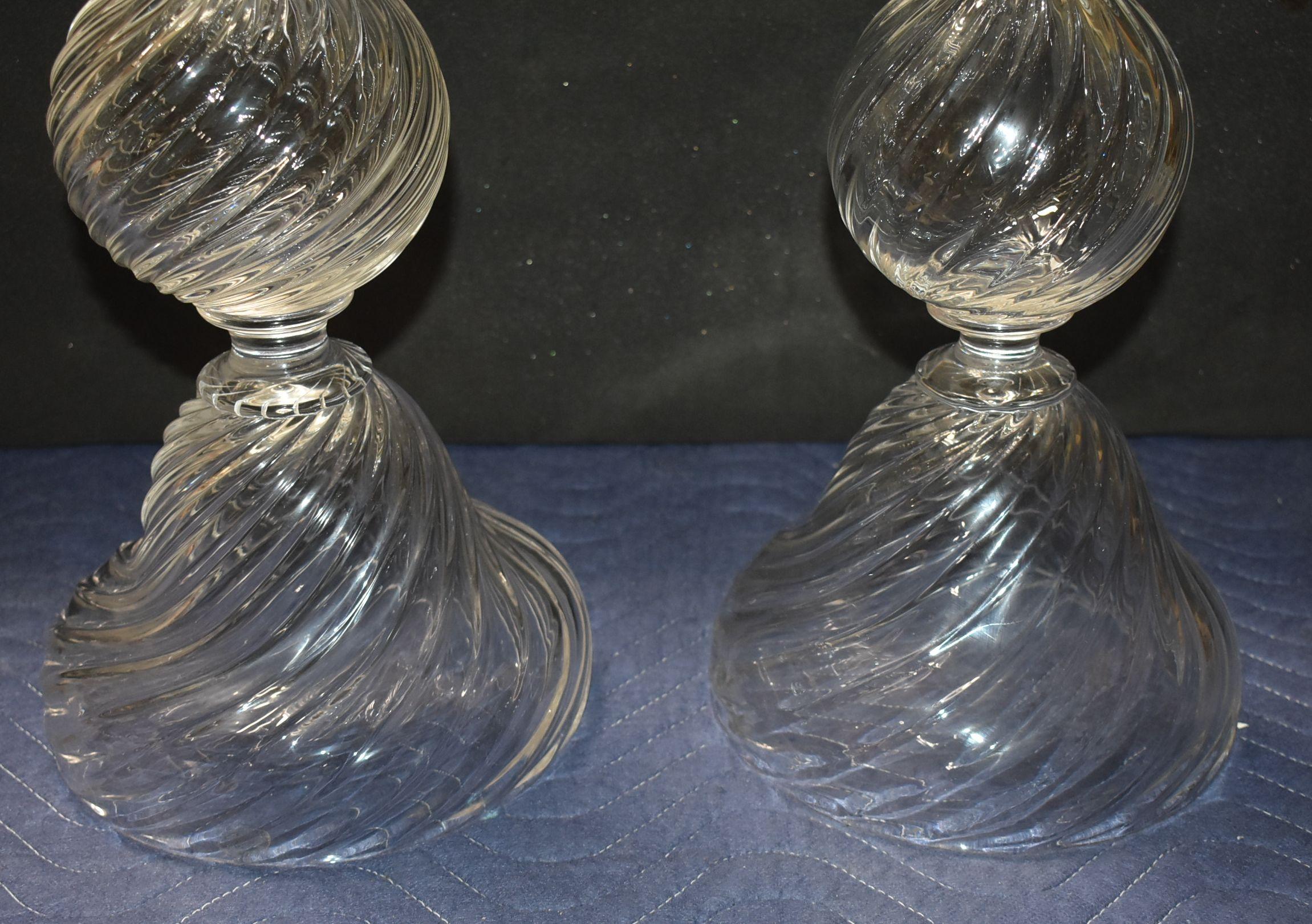 Blown Glass Two Tall Signed Seguso Handblown Glass Candlesticks For Sale