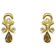 Two Talon Stud Drops in 18K Gold with Citrine and Diamond