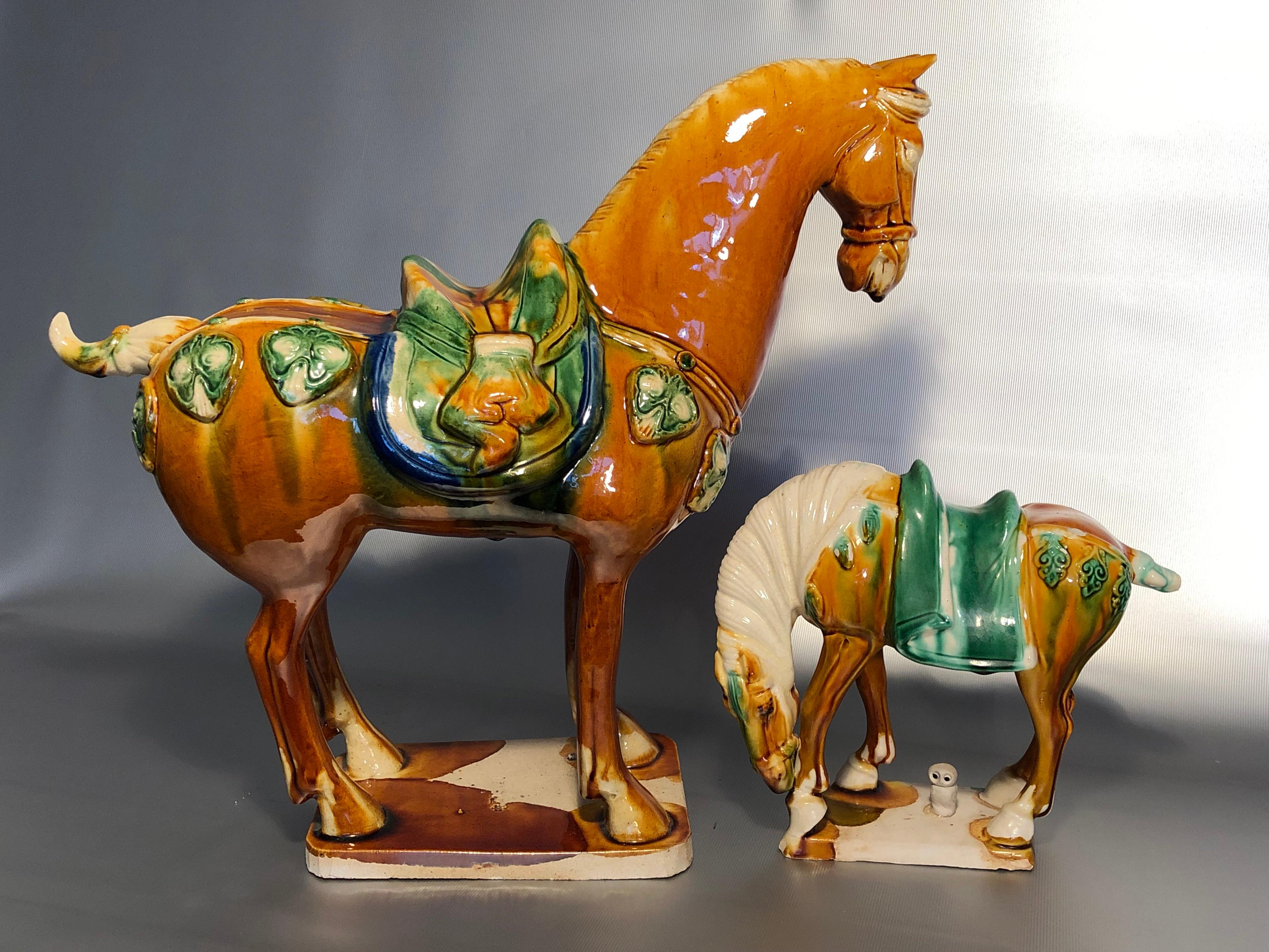 Two Tang Sancai glazed horses, stamped. 
THE PRICE IS FOR THE TWO

COMPLIMENTARY SHIPPING WORLDWIDE 