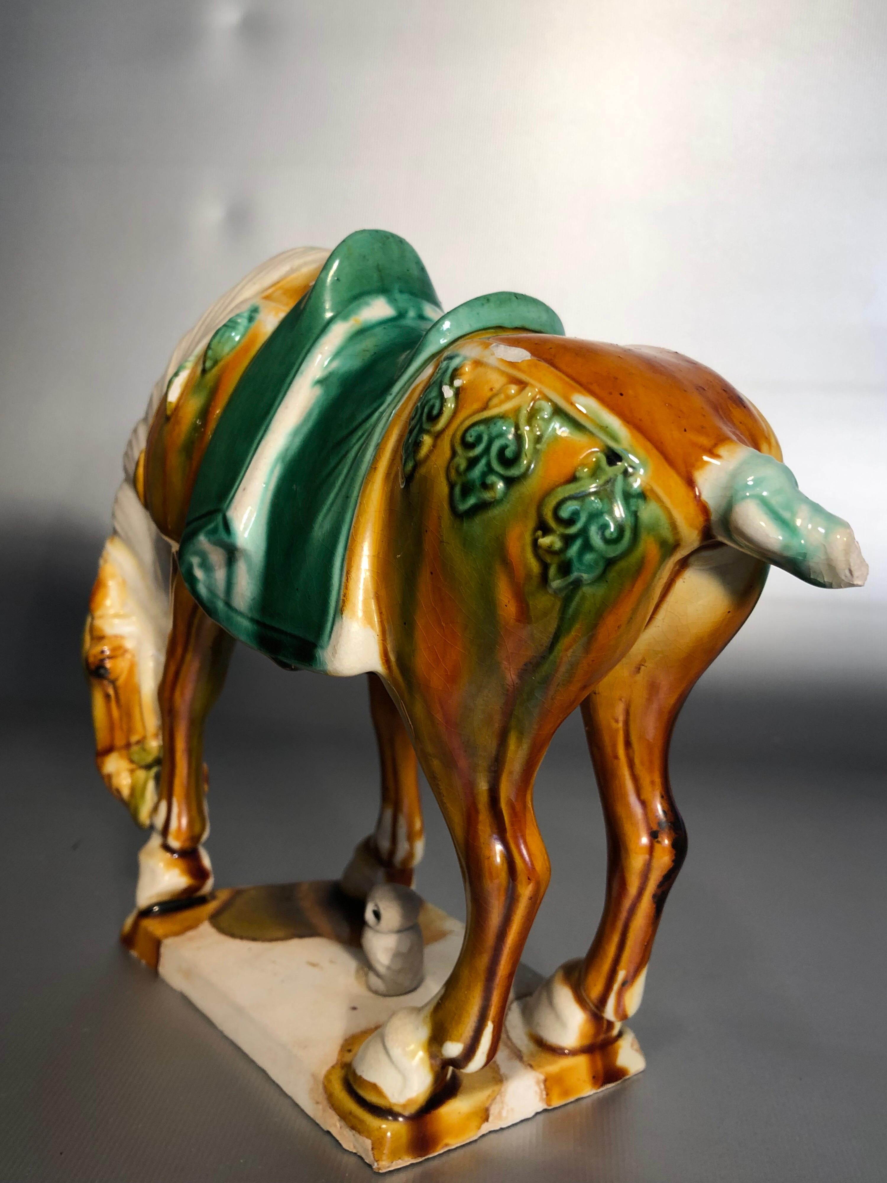 Chinese Two Tang Sancai Glazed Ceramic Horses, Stamped