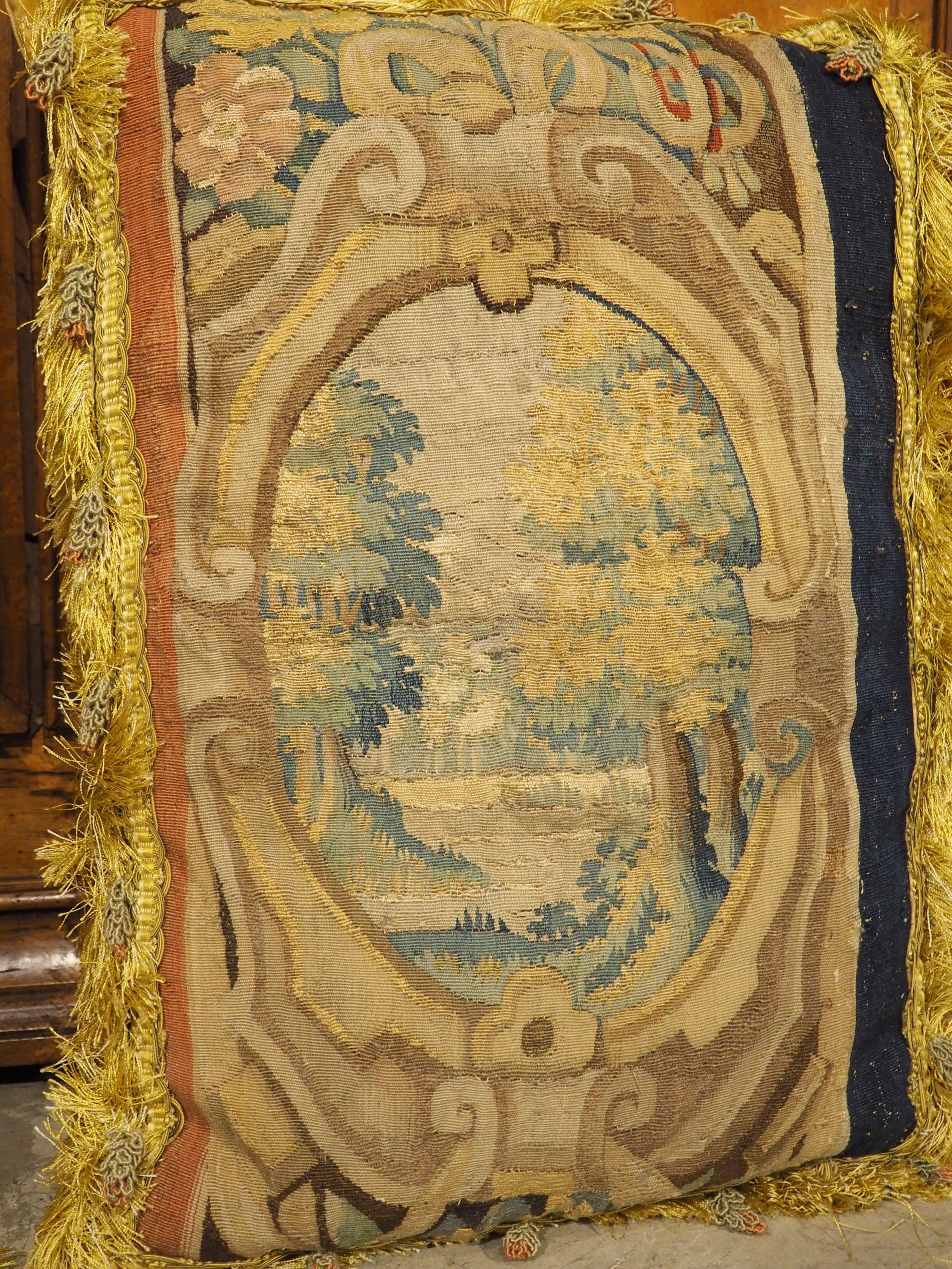 Hand-Woven Two Tapestry Pillows from 17th Century Audenarde Fragments