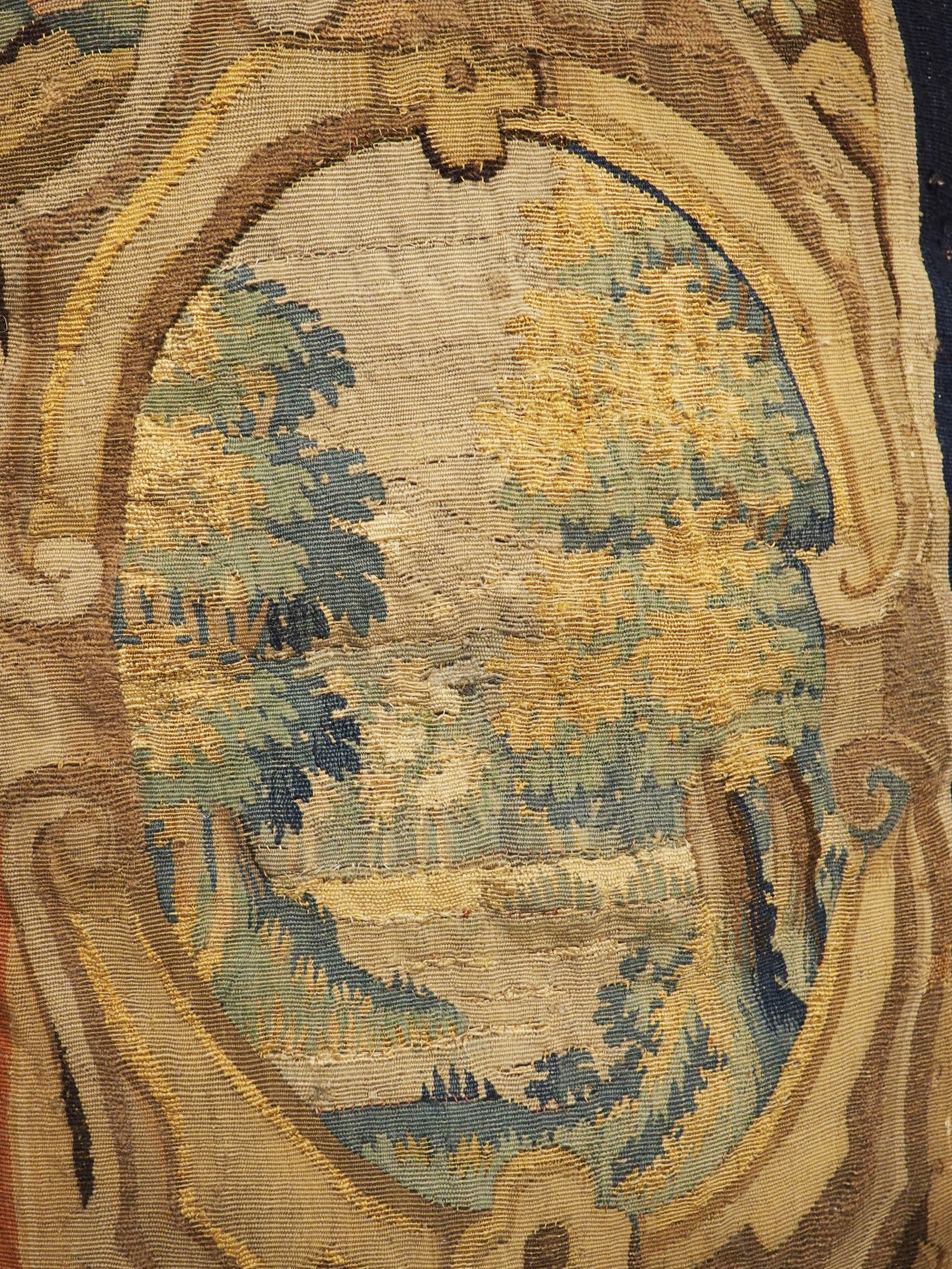 18th Century and Earlier Two Tapestry Pillows from 17th Century Audenarde Fragments