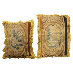 Antique Two Tapestry Pillows from 17th Century Audenarde Fragments