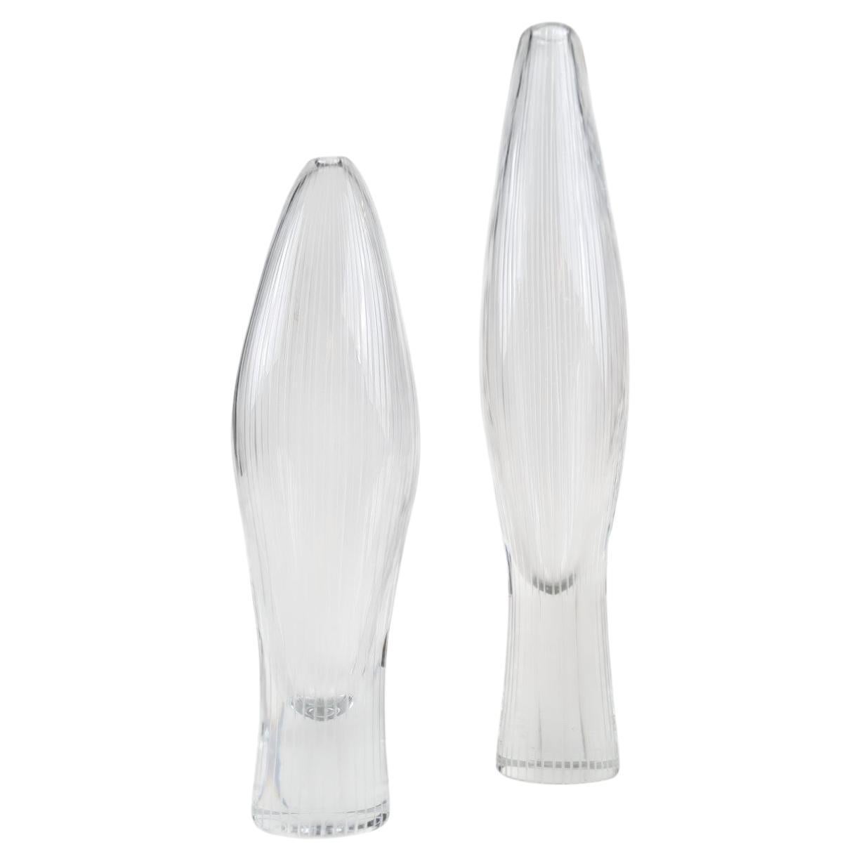 Two Tapio Wirkkala Line-engraved Glass Art Pieces Model 3561, Iittala, 1950s For Sale