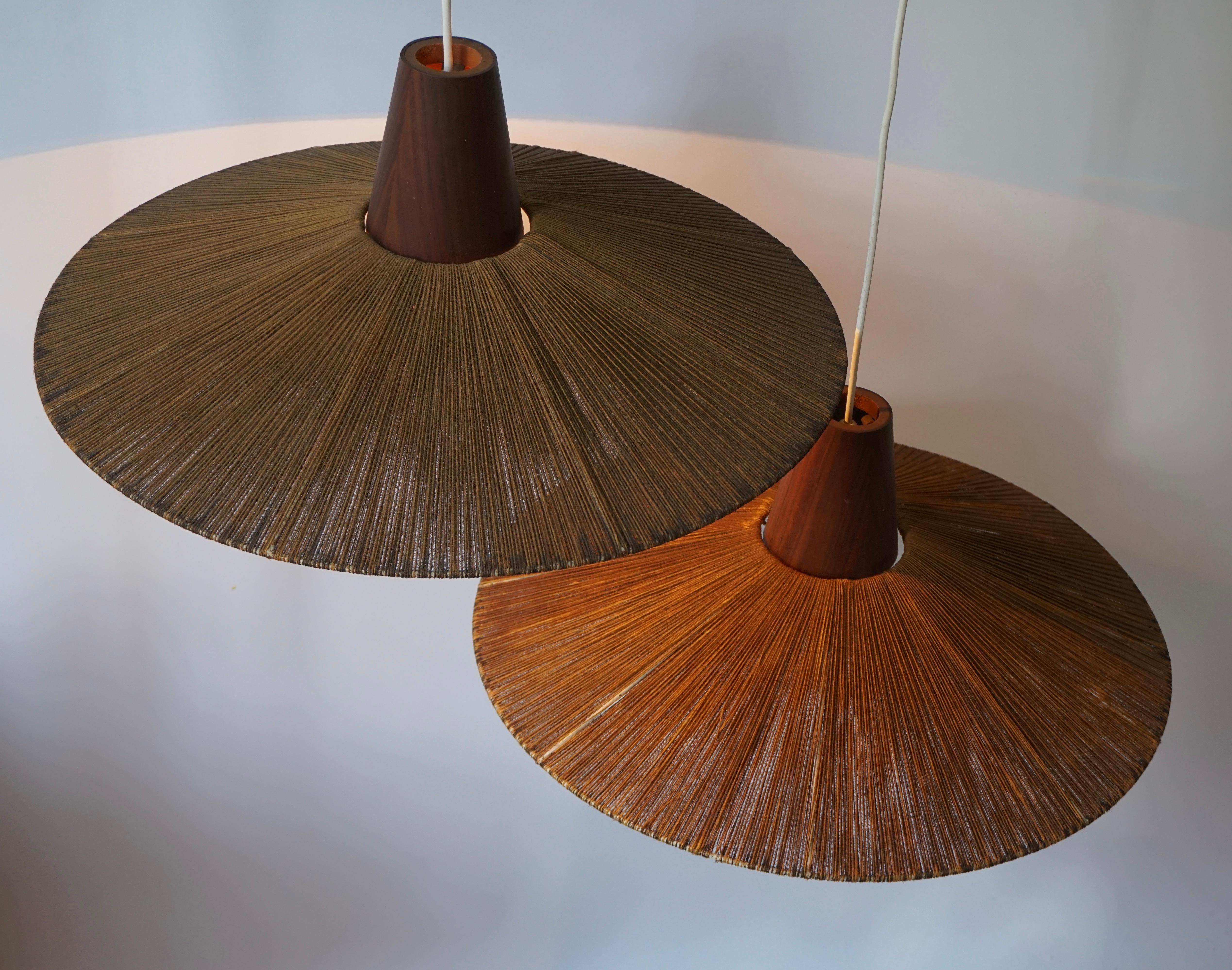 Two Teak and Cord Shade Hanging Lamps 8