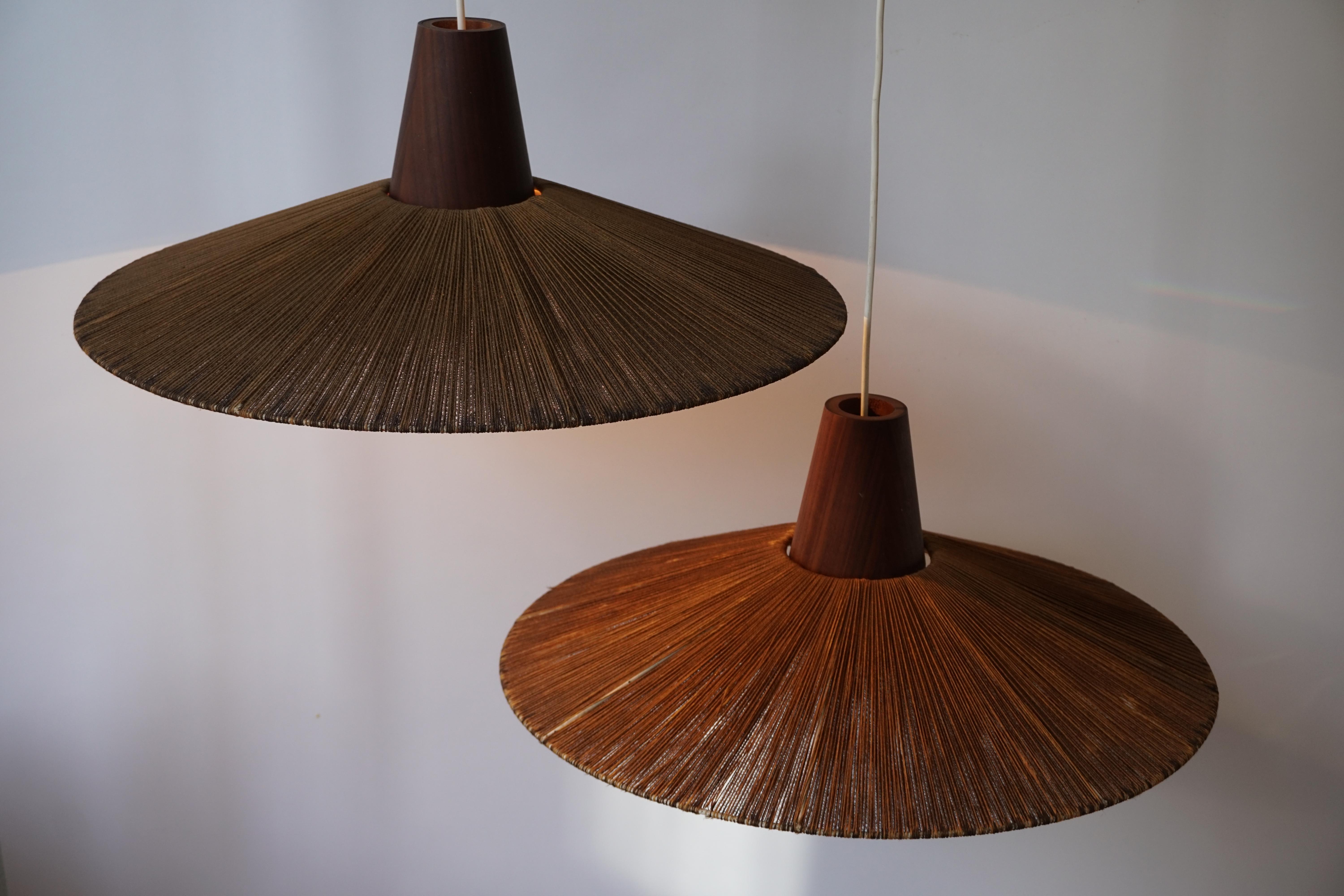 Two Teak and Cord Shade Hanging Lamps 10