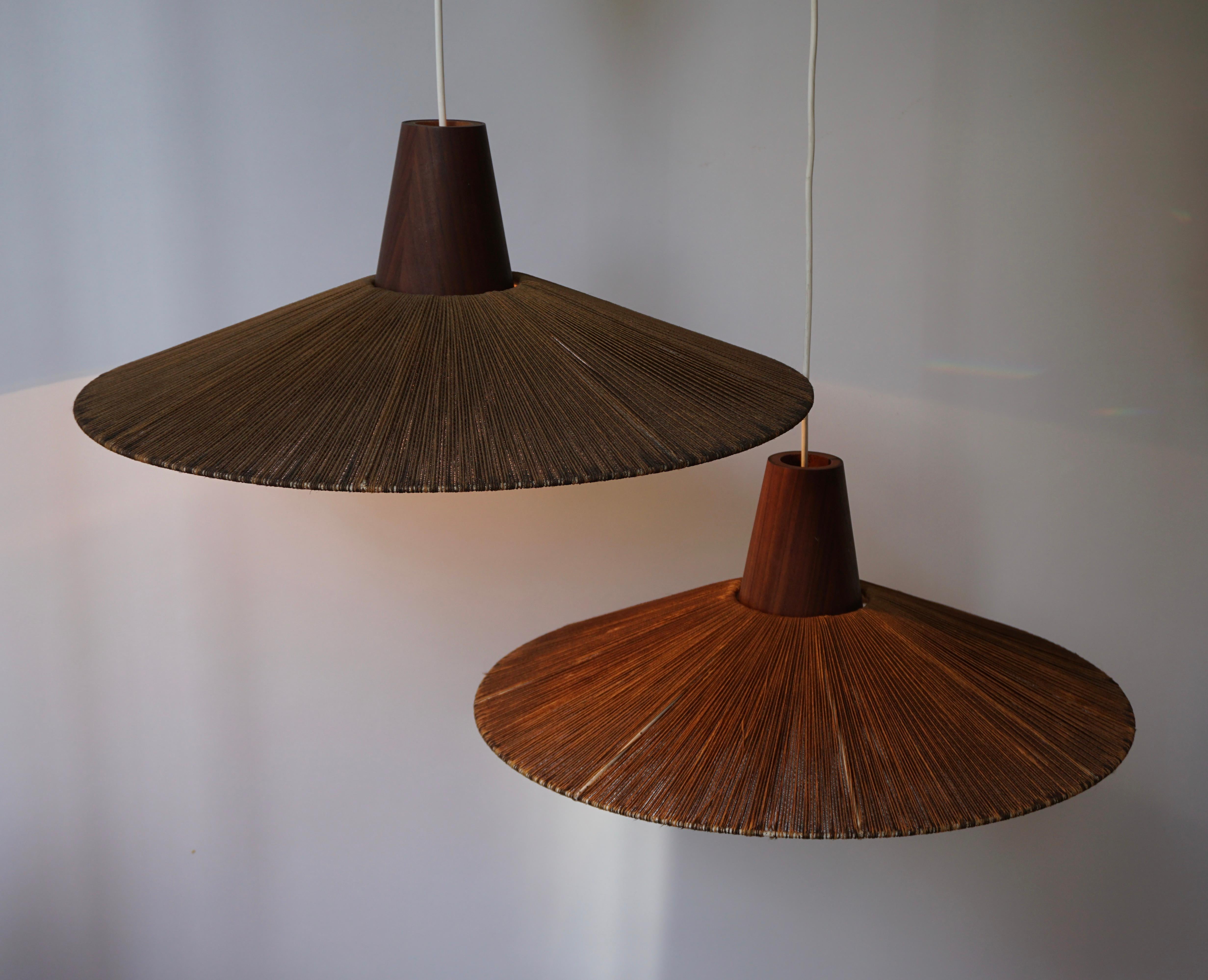 Two Teak and Cord Shade Hanging Lamps 12