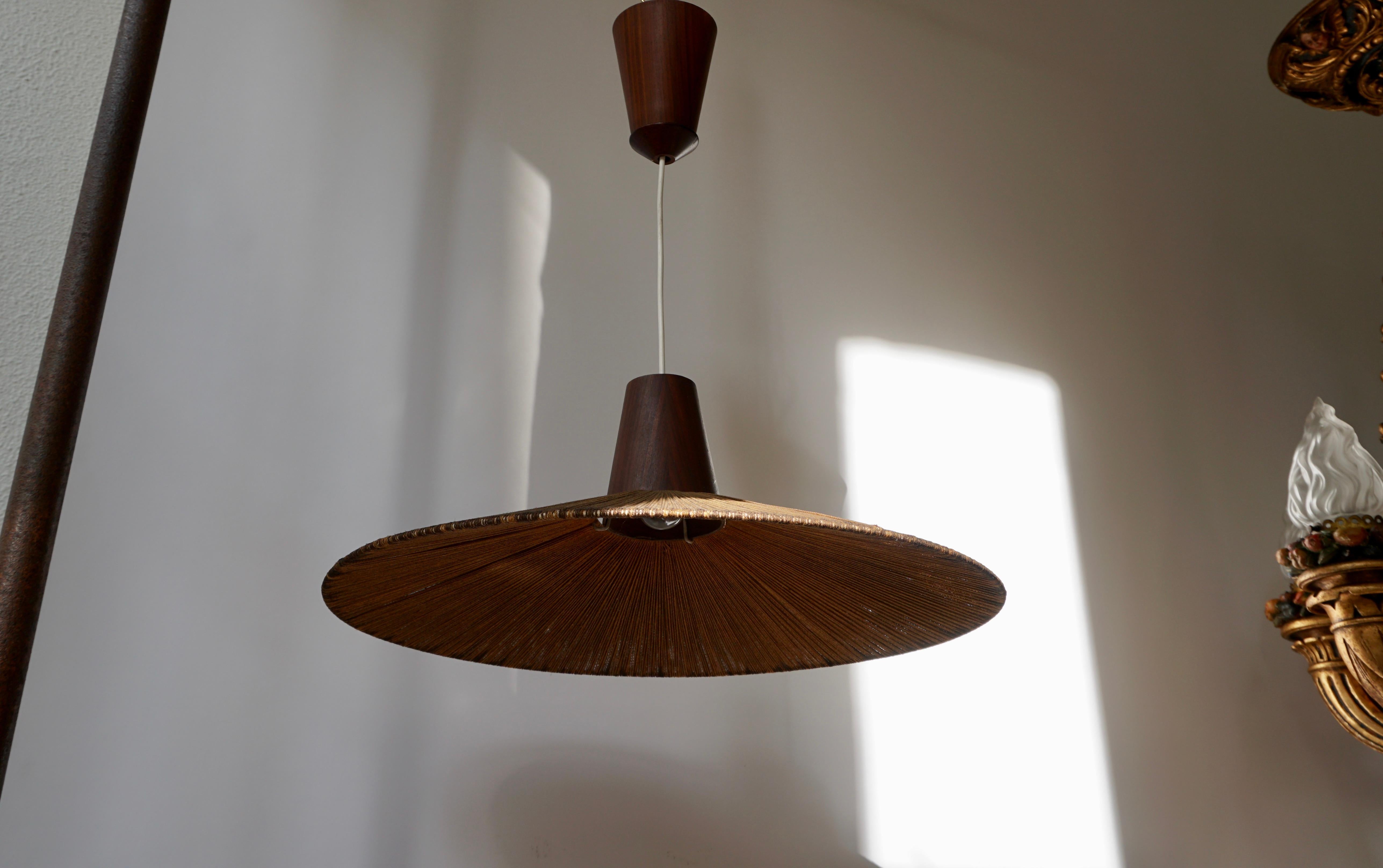 Two Teak and Cord Shade Hanging Lamps 4