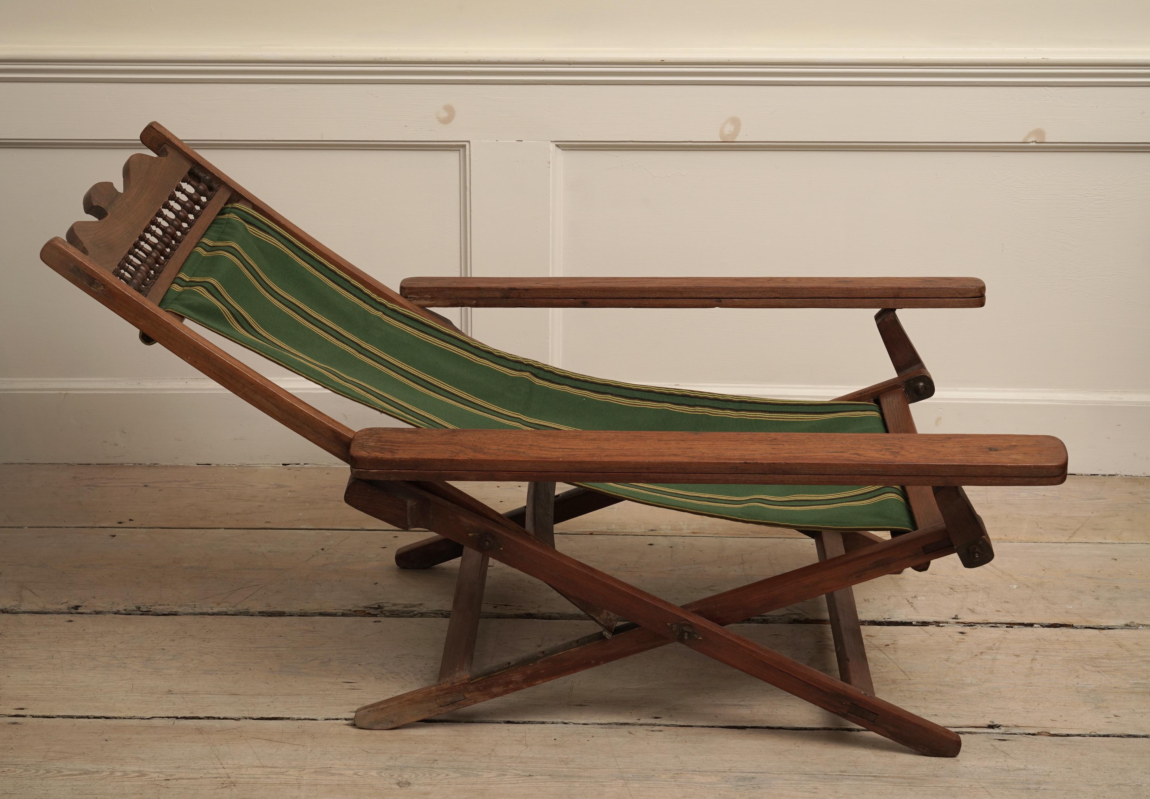 Two Teak Folding Canvas Adjustable Chairs, British Colonial 3