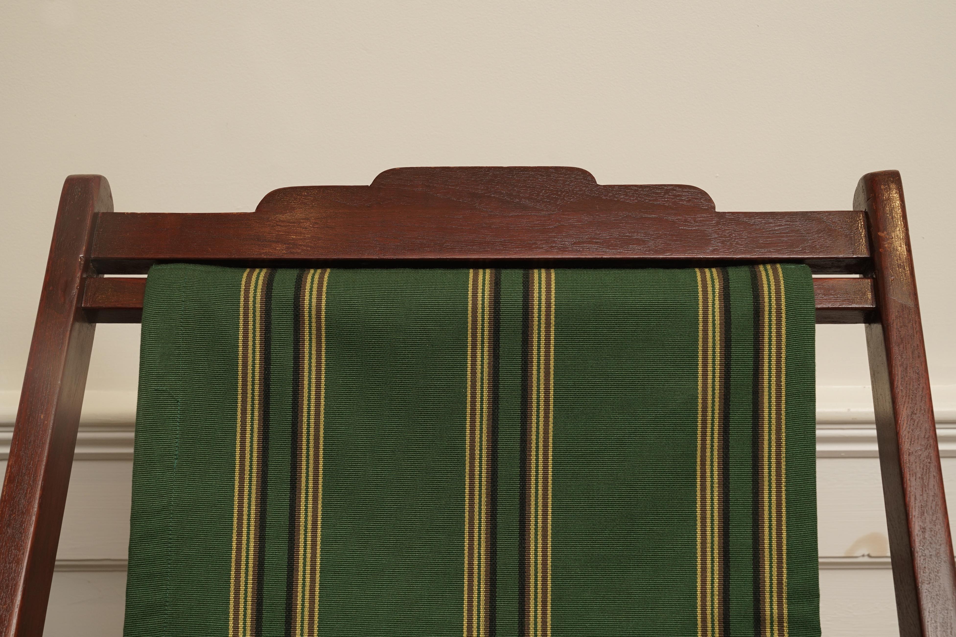 Two Teak Folding Canvas Adjustable Chairs, British Colonial In Good Condition In Nantucket, MA